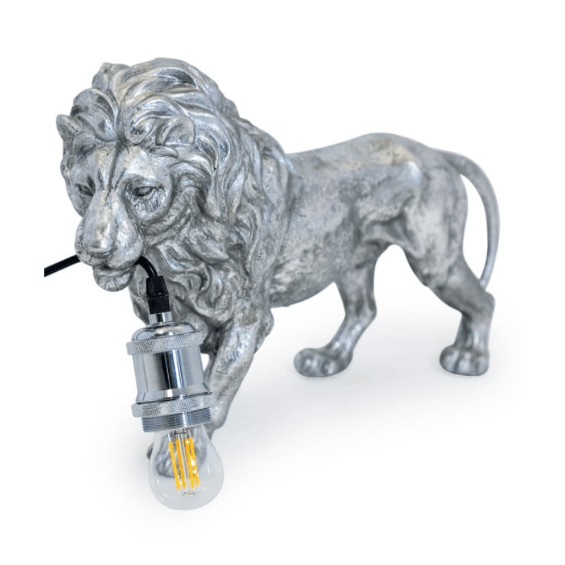 Table Lamp Antique Silver Prowling Lion Table Lamp