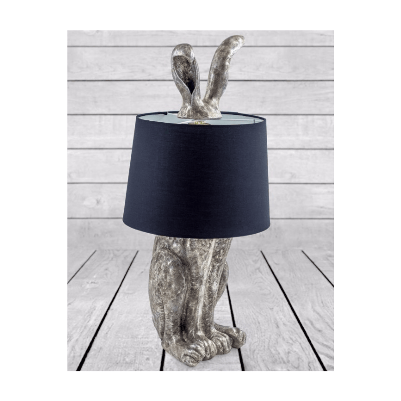 Table Lamp Antique Silver Rabbit Ears Lamp with Black Shade