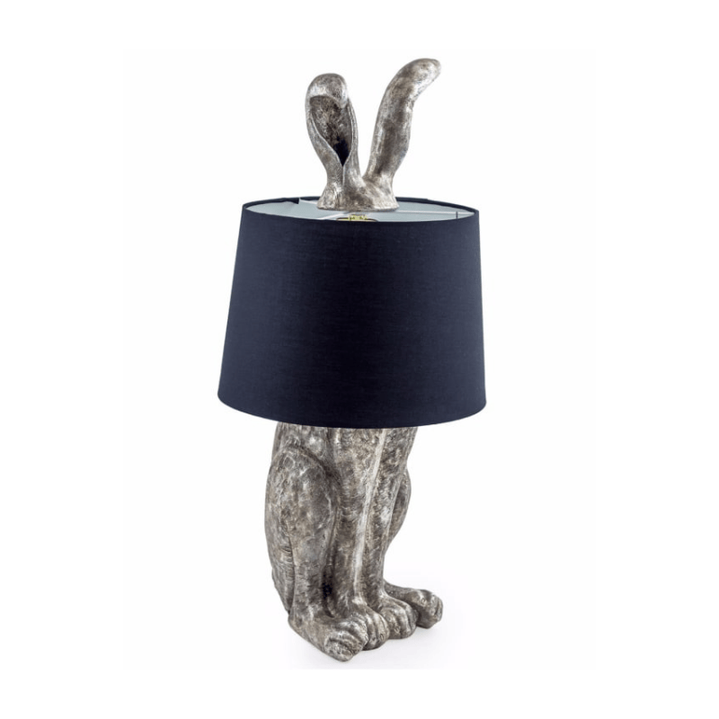 Table Lamp Antique Silver Rabbit Ears Lamp with Black Shade