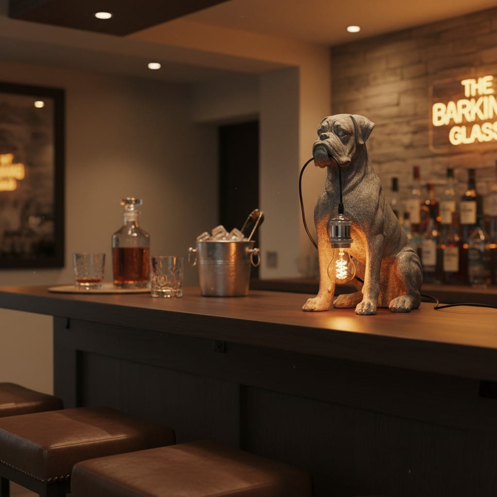 Table Lamp Antique Silver Sitting Boxer Dog Table Lamp
