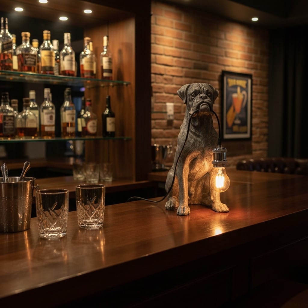 Table Lamp Antique Silver Sitting Boxer Dog Table Lamp