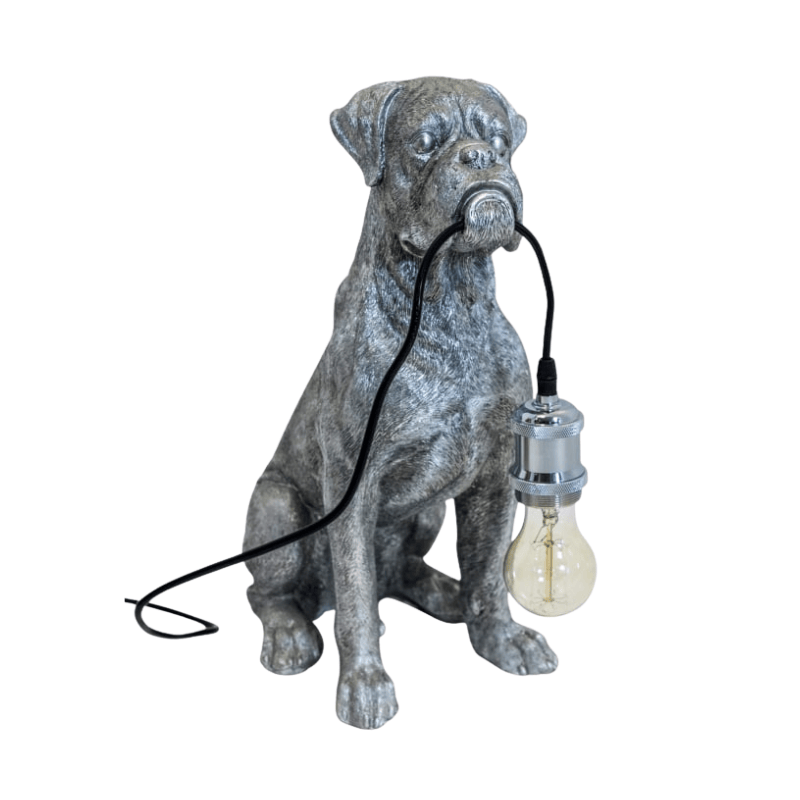Table Lamp Antique Silver Sitting Boxer Dog Table Lamp