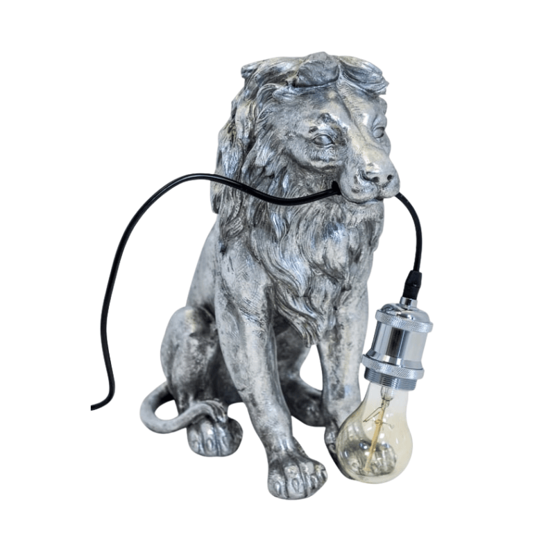 Table Lamp Antique Silver Sitting Lion Table Lamp