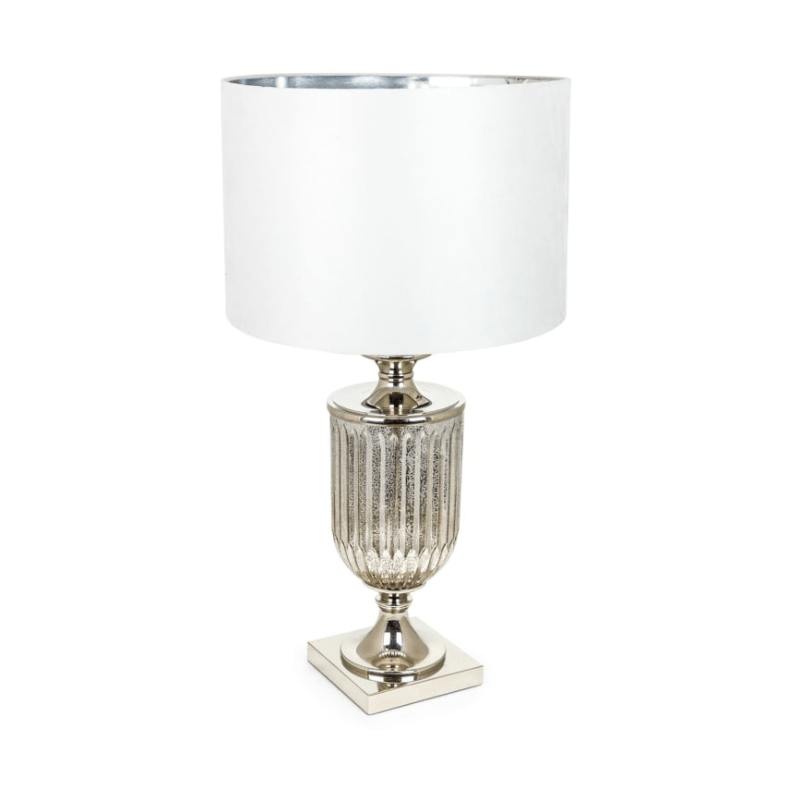 Table Lamp Antiqued Glass Urn Lamp with Silver Velvet Cylinder Shade