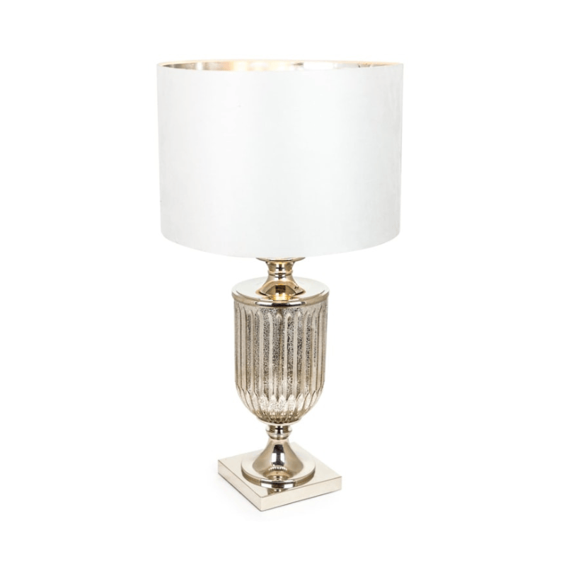 Table Lamp Antiqued Glass Urn Lamp with Silver Velvet Cylinder Shade