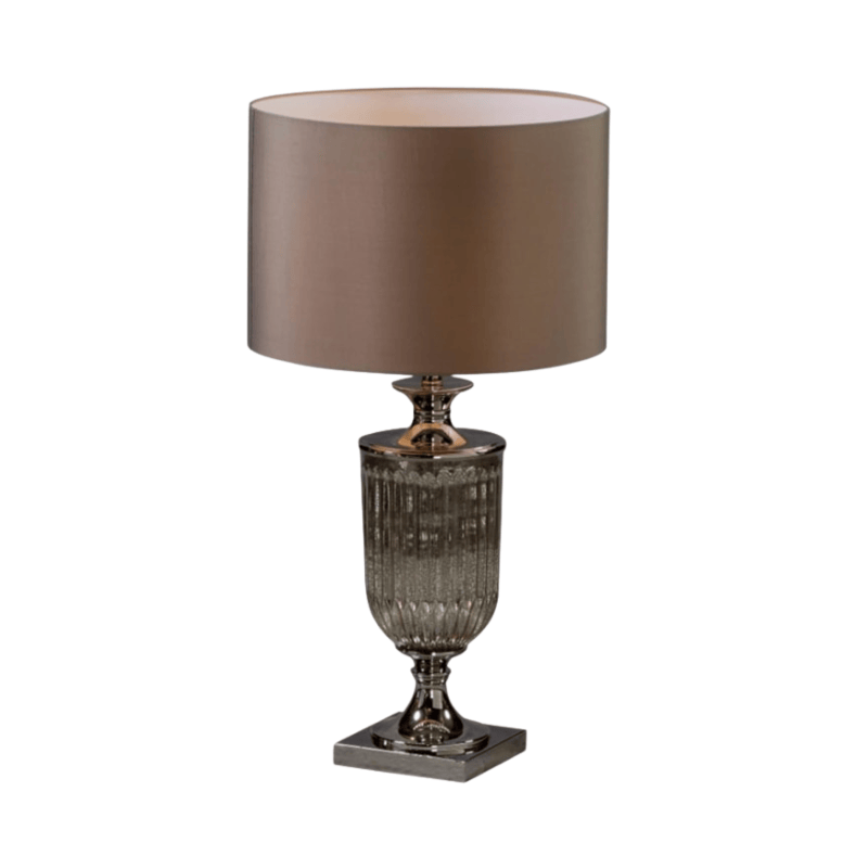 Table Lamp Antiqued Glass Urn Lamp with Taupe Cylinder Shade