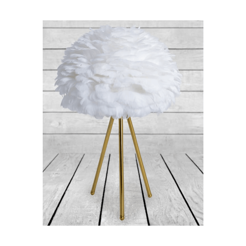 Table Lamp Brushed Brass Tripod Table Lamp with White Feather Shade