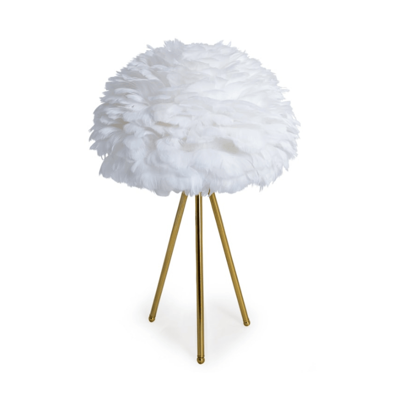Table Lamp Brushed Brass Tripod Table Lamp with White Feather Shade