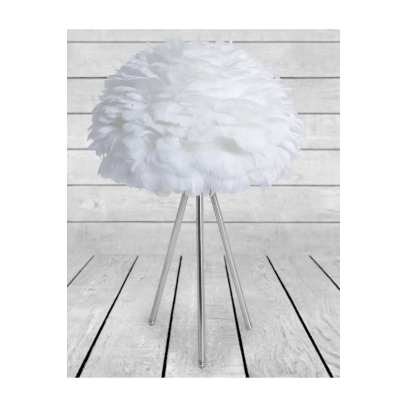 Table Lamp Chrome Tripod Table Lamp with White Feather Shade