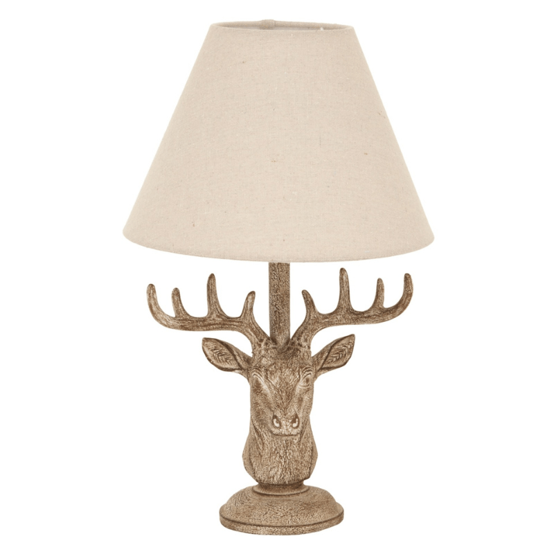 Table Lamp Stonewashed Stag Head Table Lamp With Linen Shade