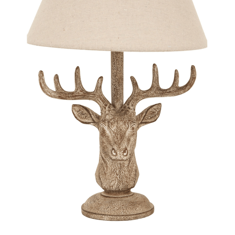 Table Lamp Stonewashed Stag Head Table Lamp With Linen Shade