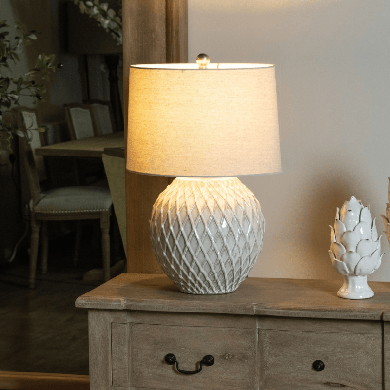 Table Lamps Lattice Ceramic Table Lamp With Linen Shade