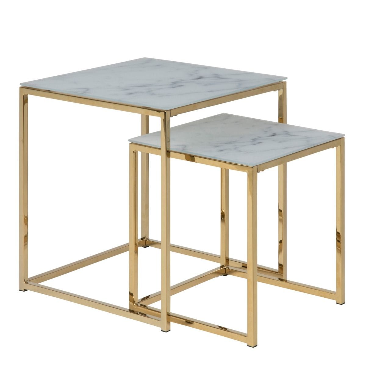 Tables Alisma Nest of Tables with White Crystal Clear Marble Glass Top & Gold Legs