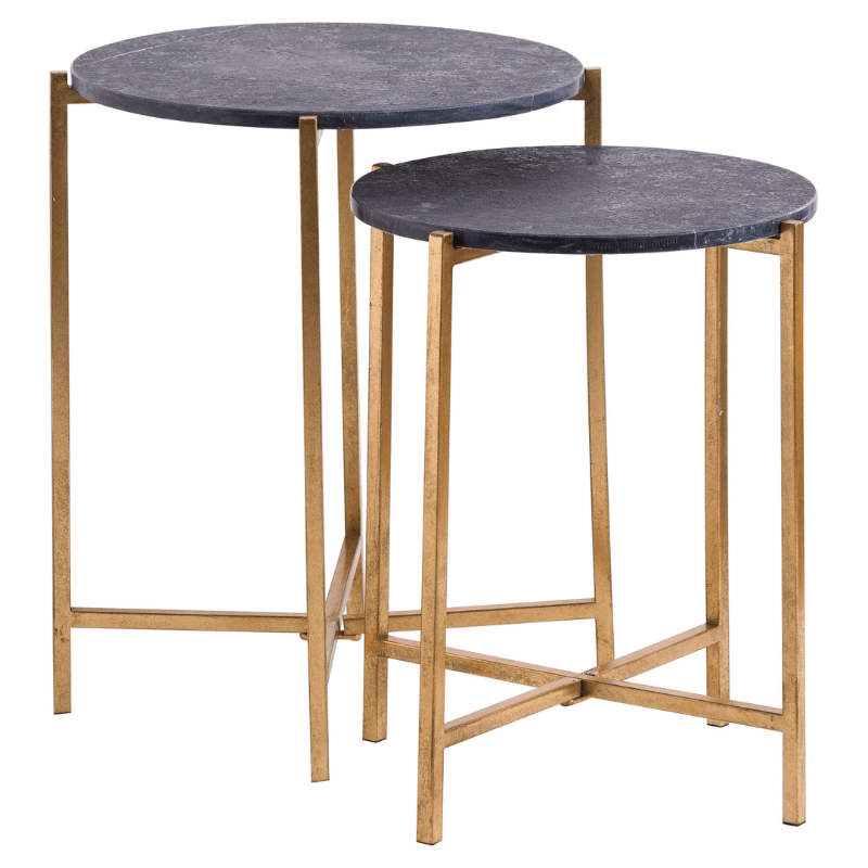Tables Set Of 2 Gold And Black Marble Tables