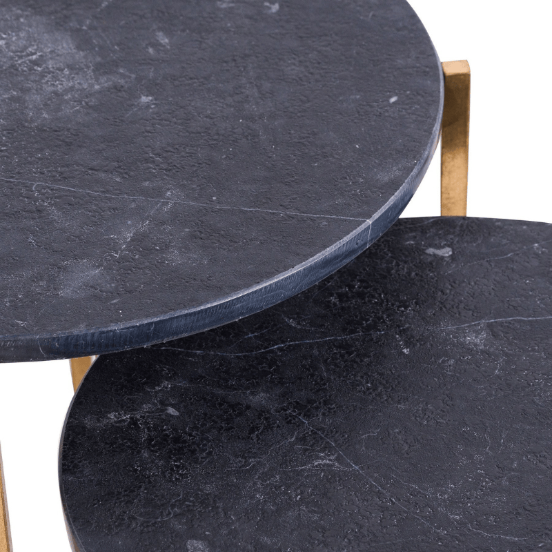 Tables Set Of 2 Gold And Black Marble Tables