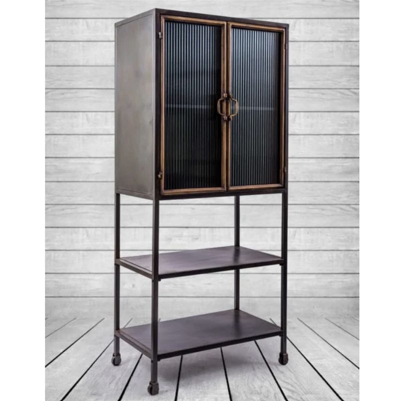 Tall Cabinet Black and Antique Gold "Orwell" Tall Cabinet with Shelves