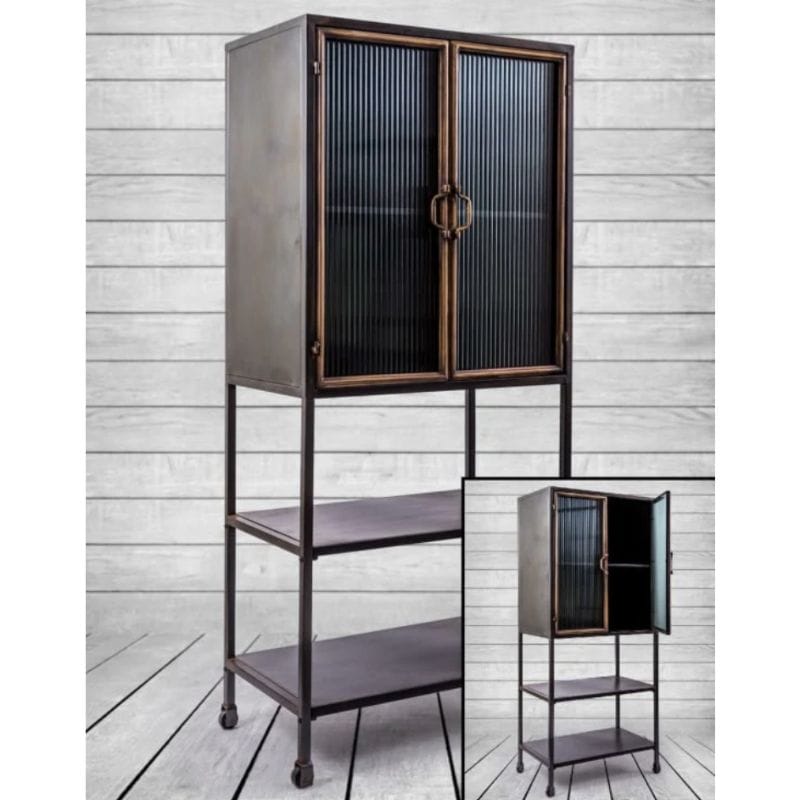 Tall Cabinet Black and Antique Gold "Orwell" Tall Cabinet with Shelves