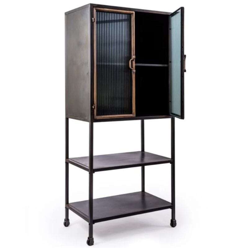 Tall Cabinet Black and Antique Gold "Orwell" Tall Cabinet with Shelves