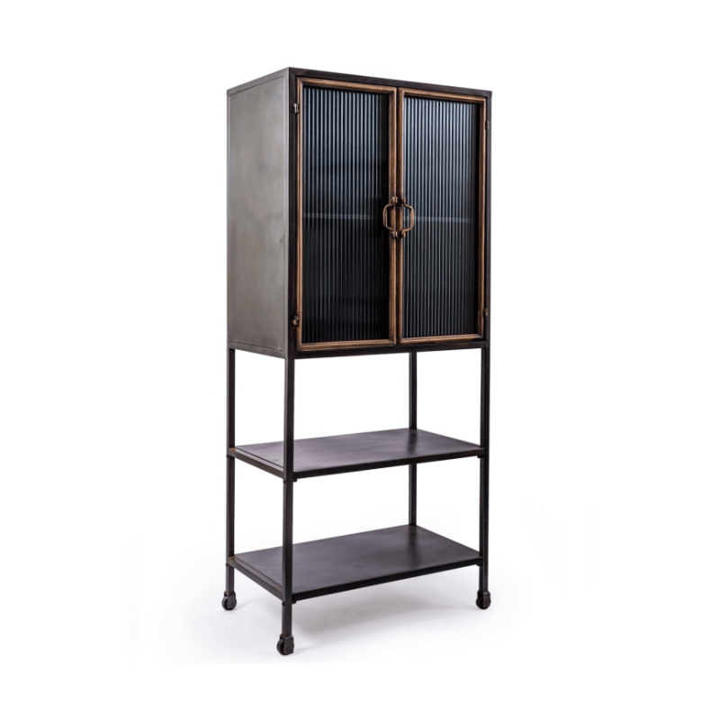 Tall Cabinet Black and Antique Gold "Orwell" Tall Cabinet with Shelves