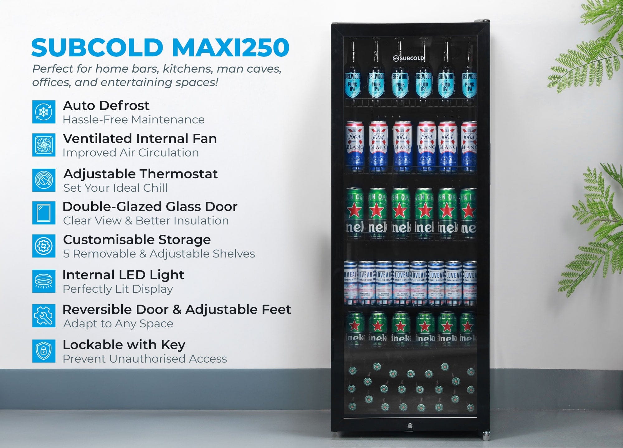 Tall Drinks Fridge Subcold Maxi250 Tall Drinks Fridge Black