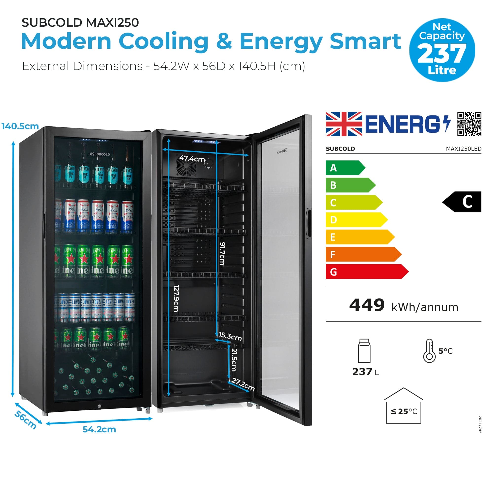 Tall Drinks Fridge Subcold Maxi250 Tall Drinks Fridge Black