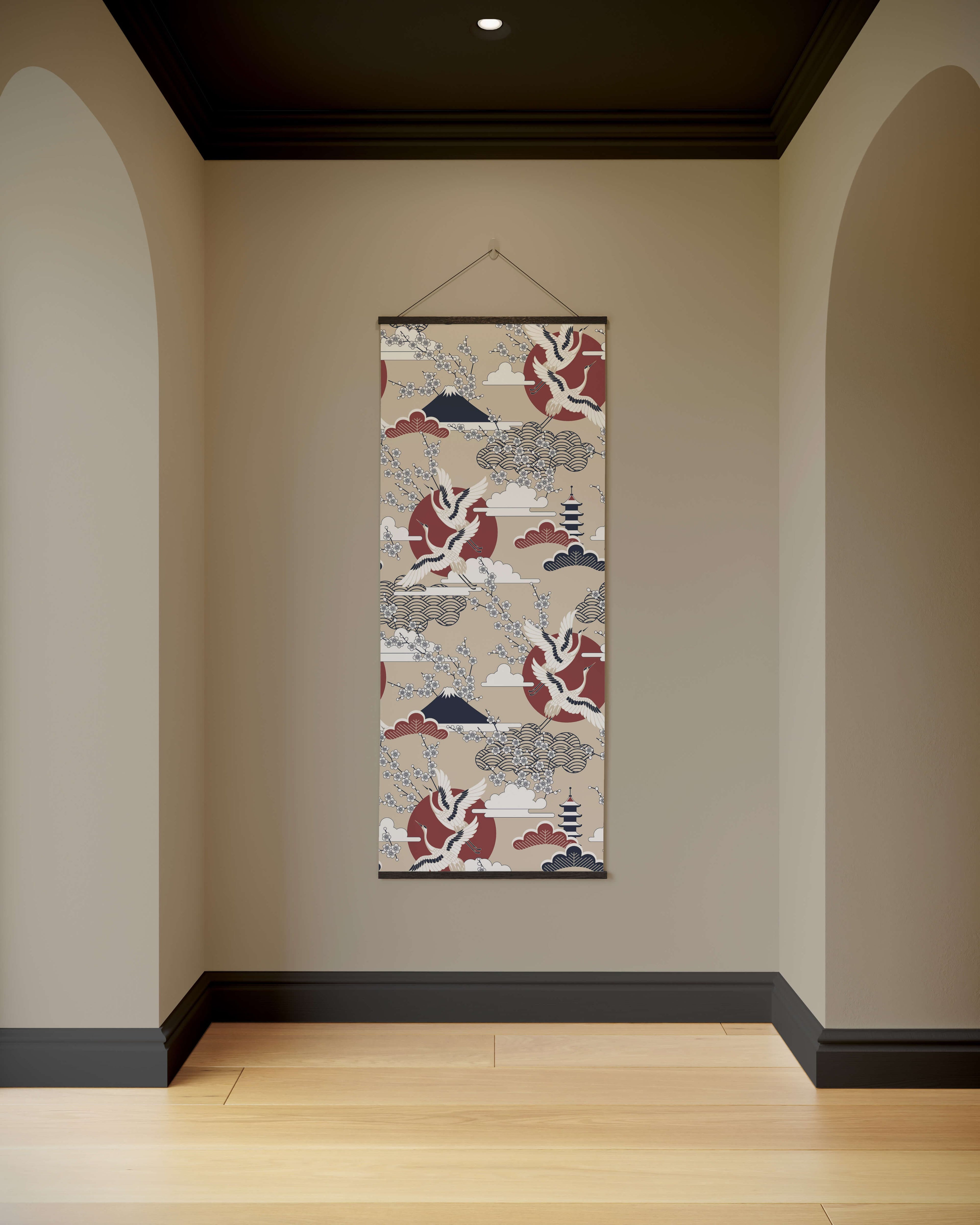 Tapestry Beige / Black Crane and Cherry Blossom Tapestry