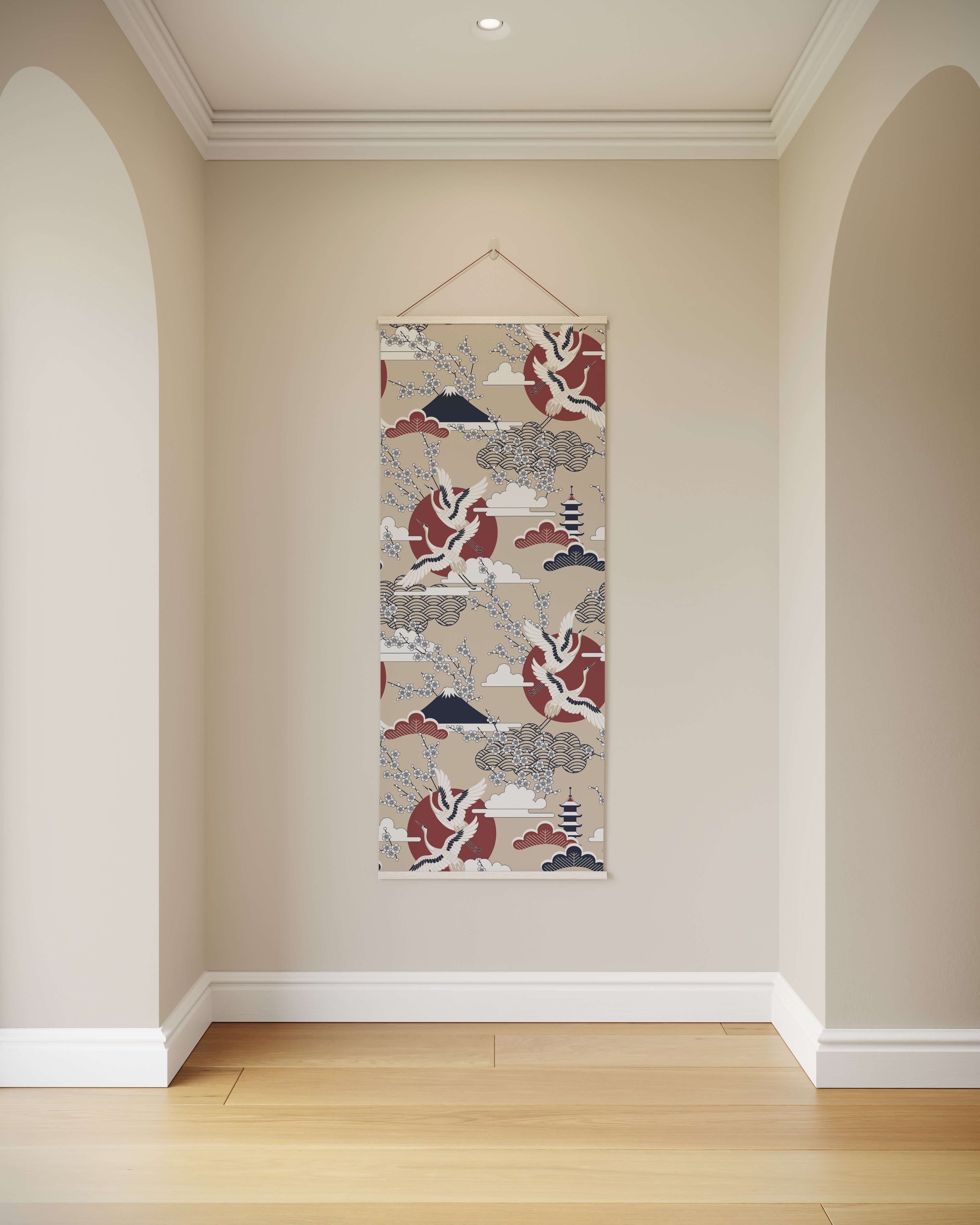 Tapestry Beige / Natural Crane and Cherry Blossom Tapestry