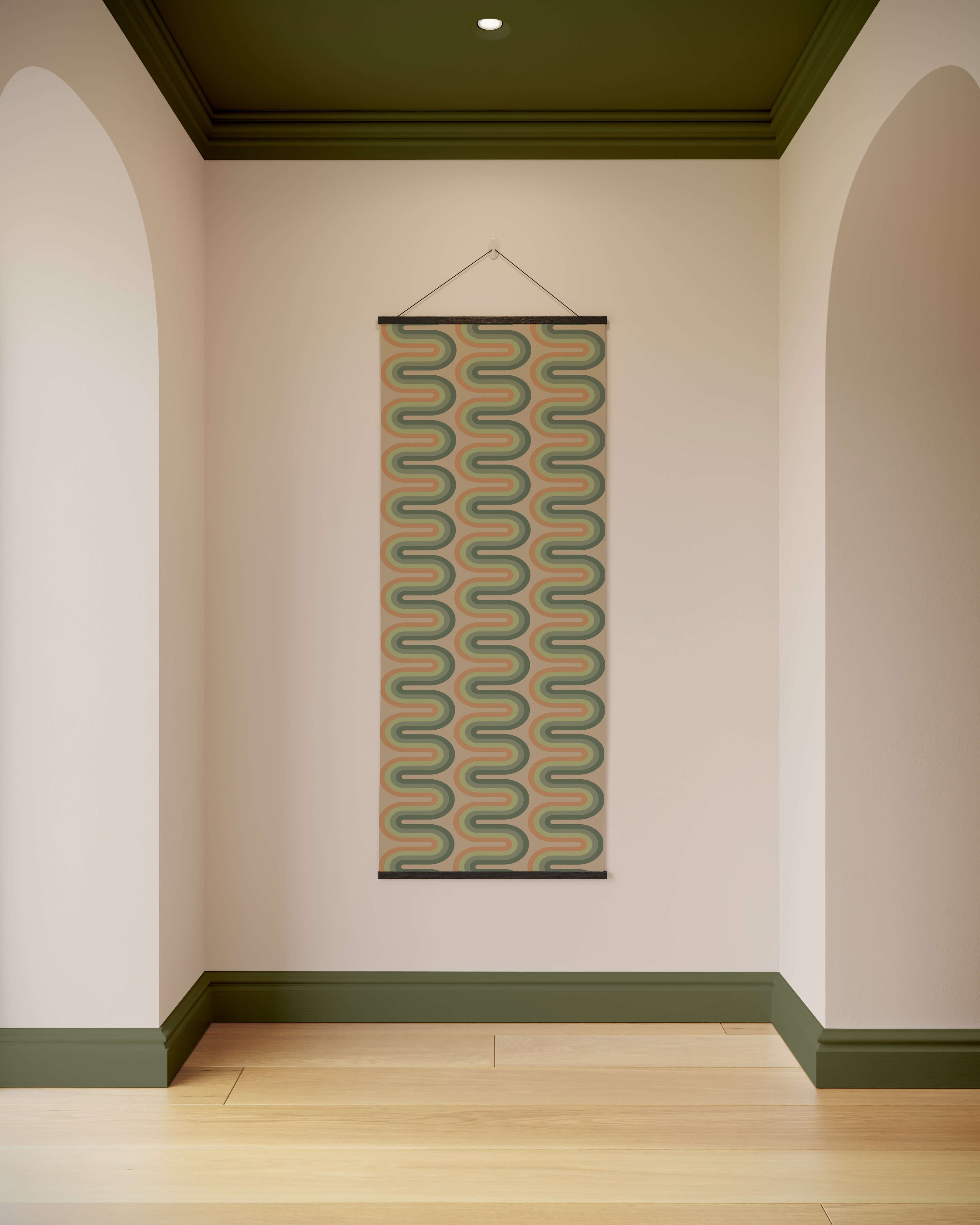Tapestry Black / Green Retro wiggle stripe Tapestry