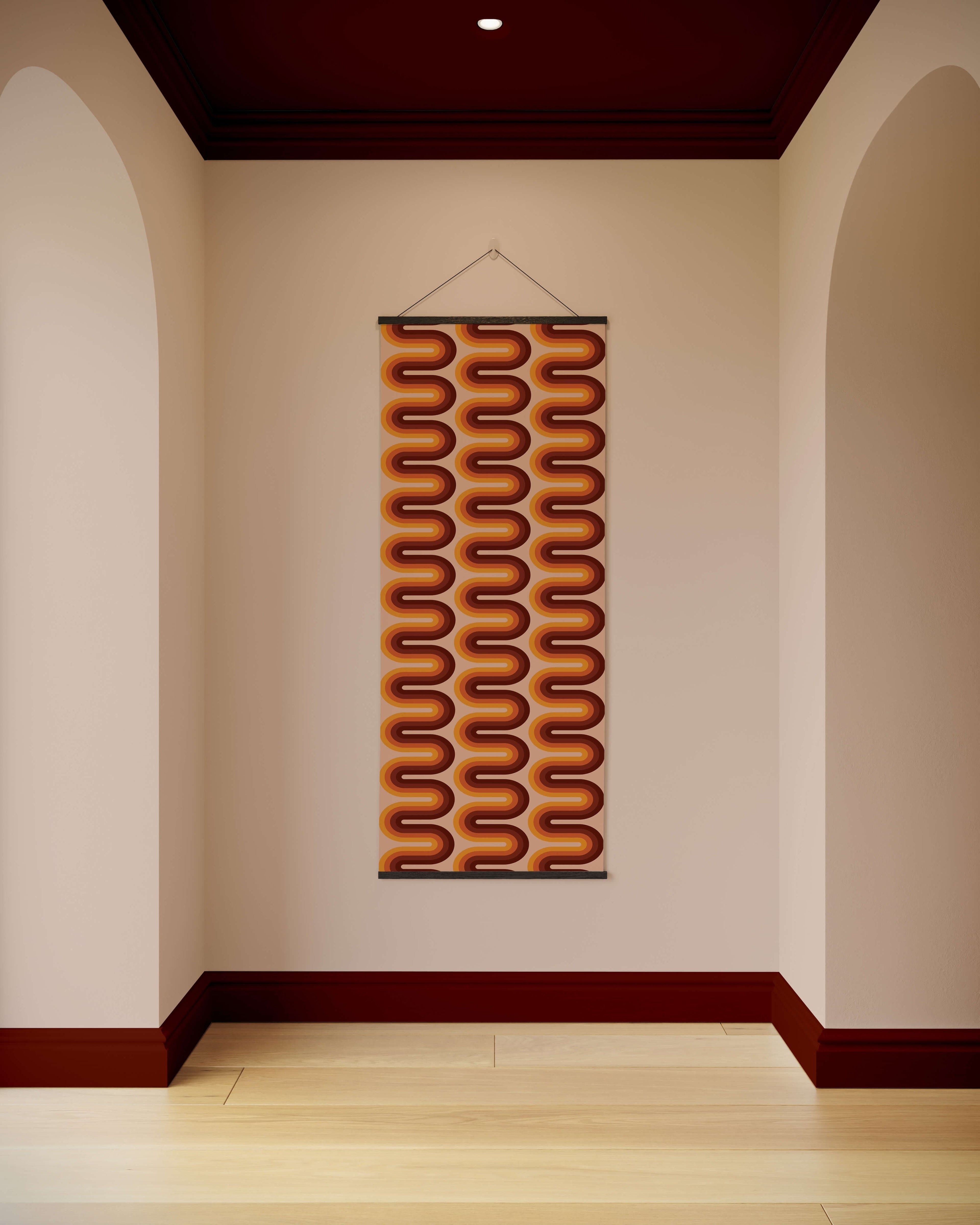 Tapestry Black / Orange Retro wiggle stripe Tapestry
