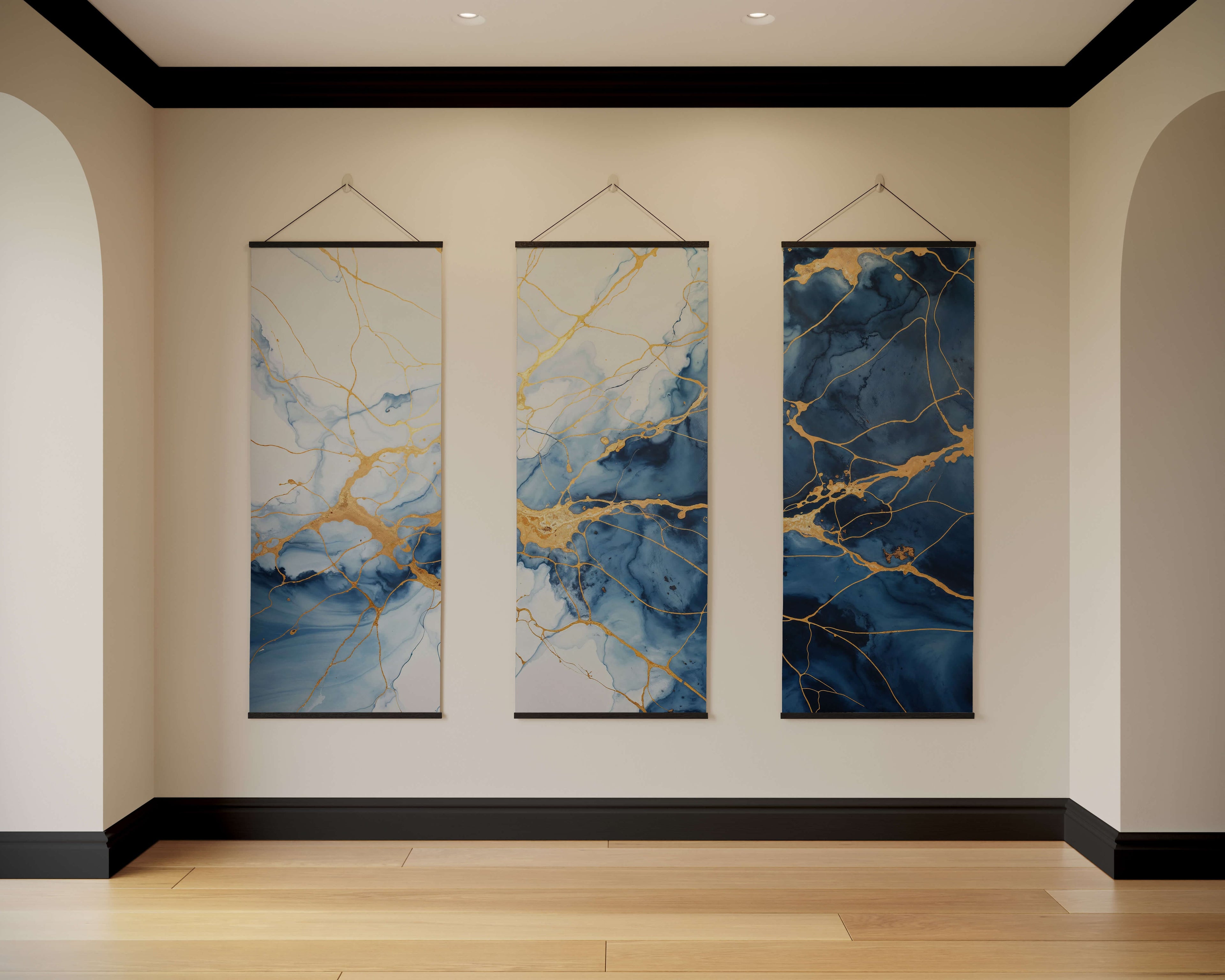 Tapestry Black / Set of 3 Blue Kintsugi Tapestry