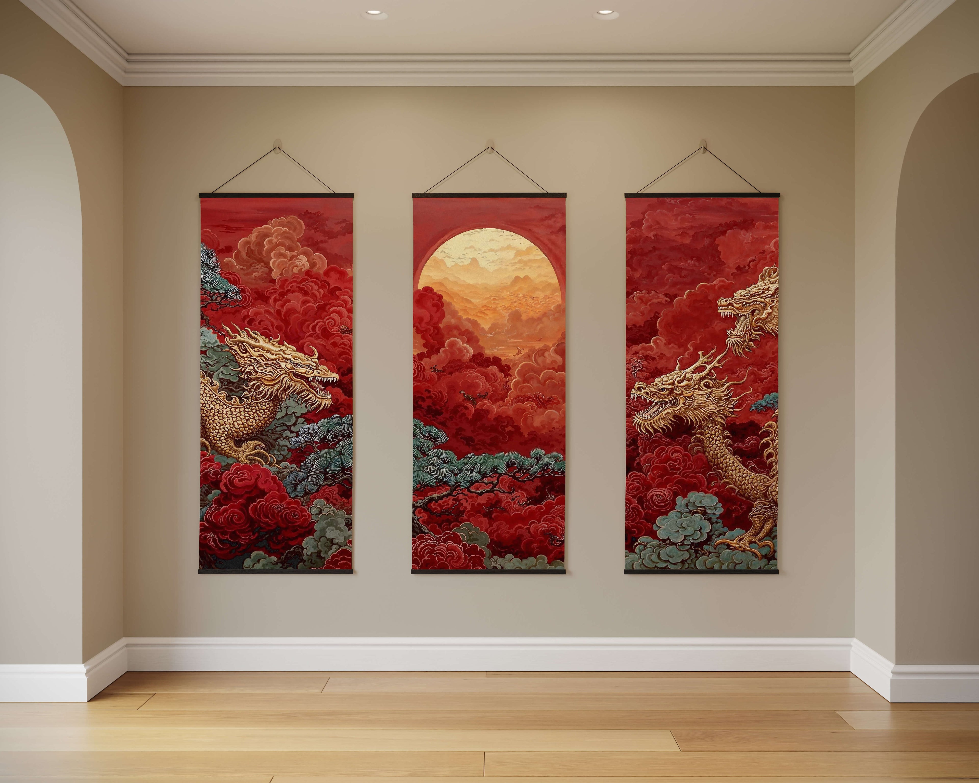 Tapestry Black / Set of 3 Chinese Dragon Tapestry