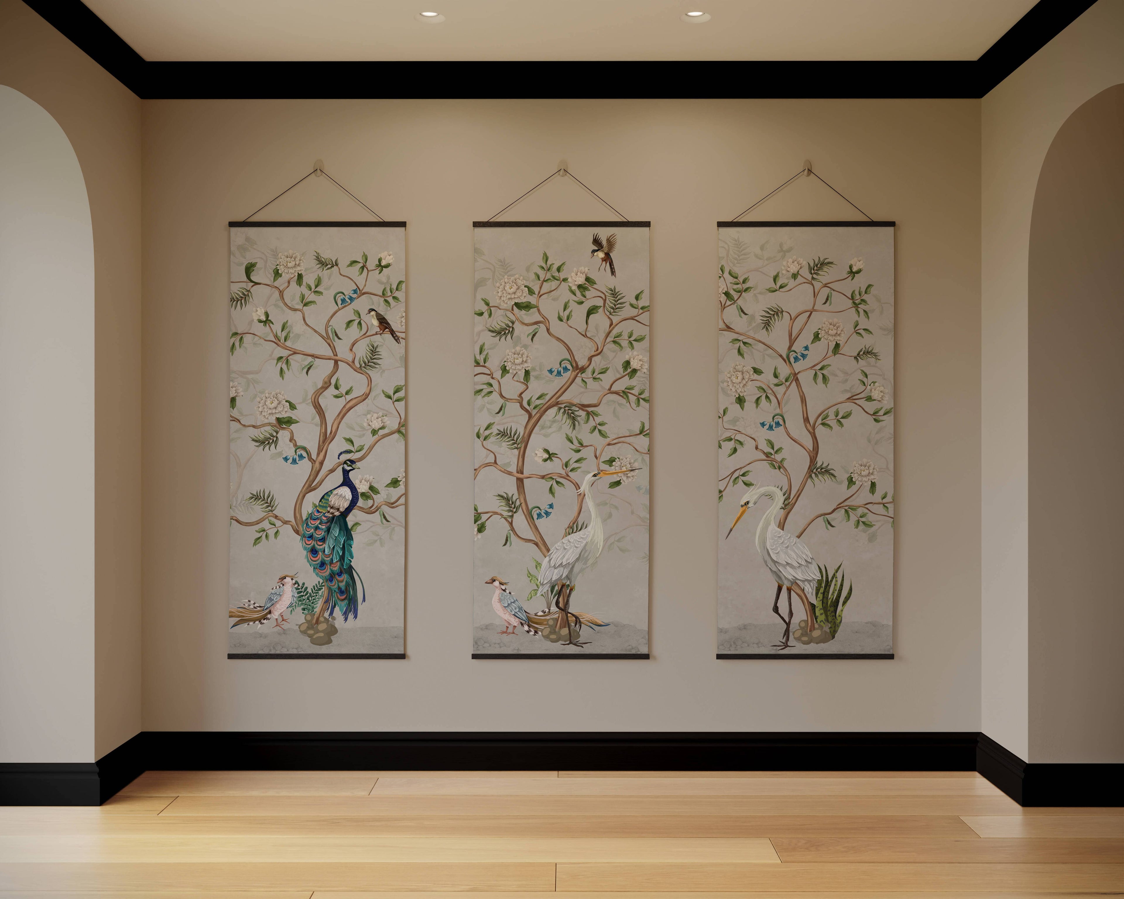 Tapestry Black / Set of 3 Chinoiserie Bird Tapestry