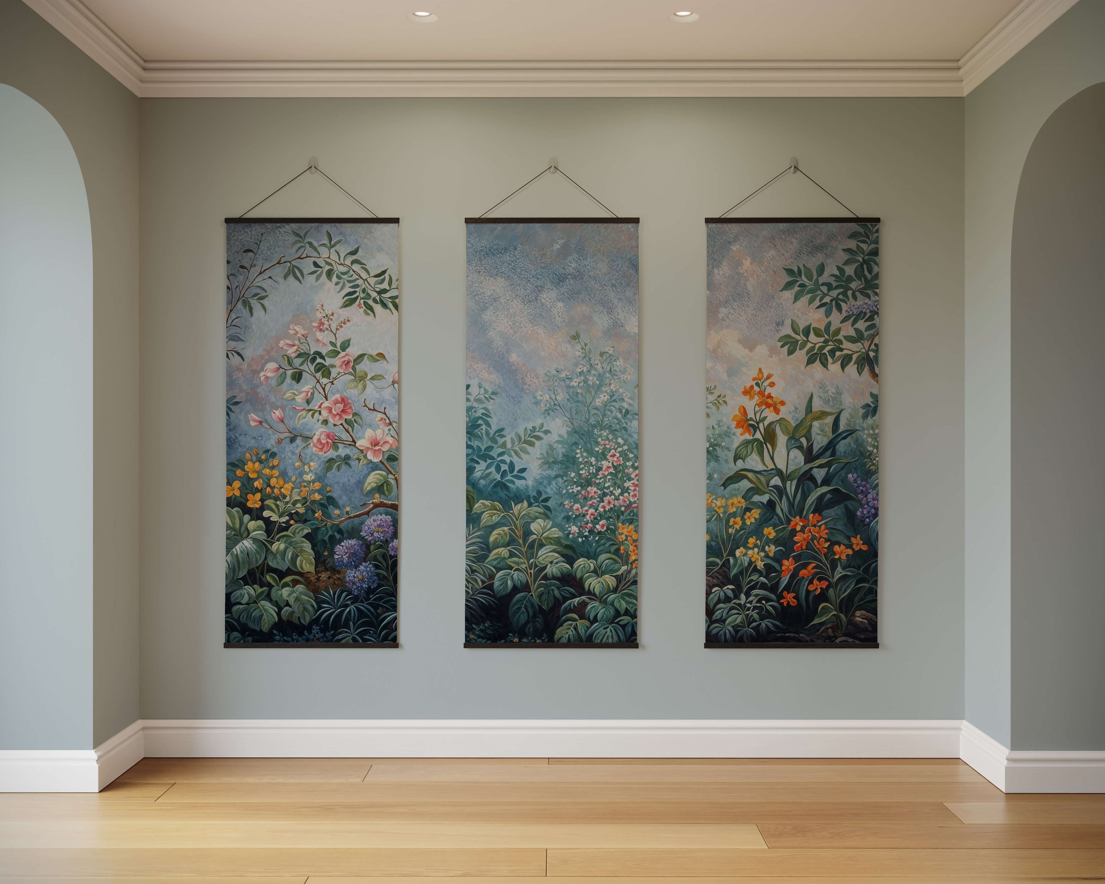 Tapestry Black / Set of 3 Chinoiserie Floral Garden Tapestry