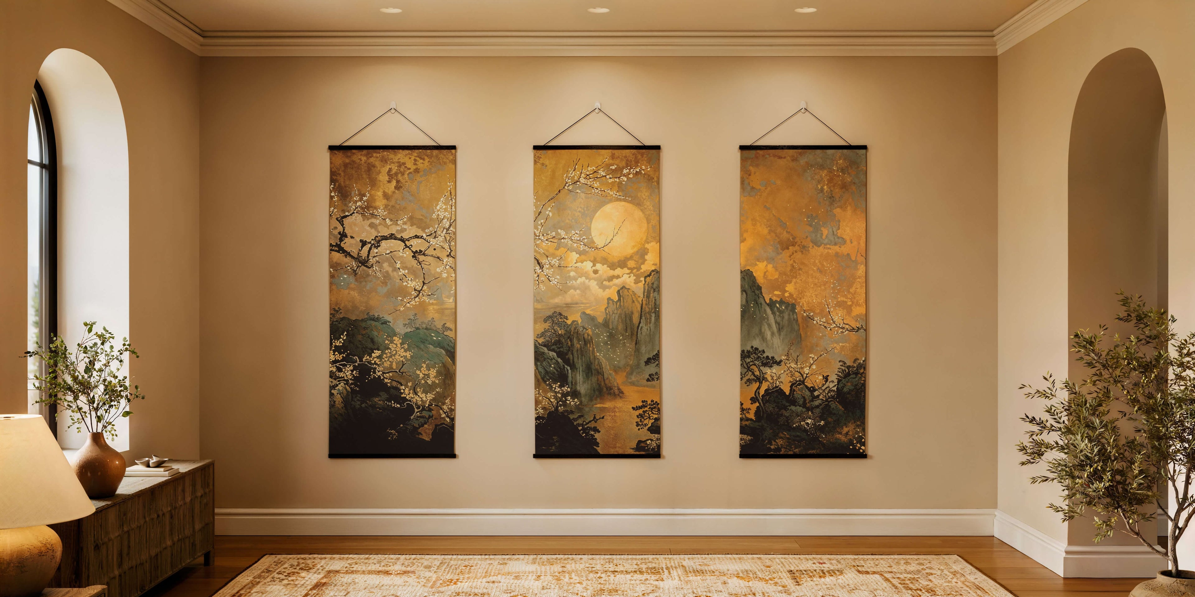 Tapestry Black / Set of 3 Dark Chinoiserie Tapestry