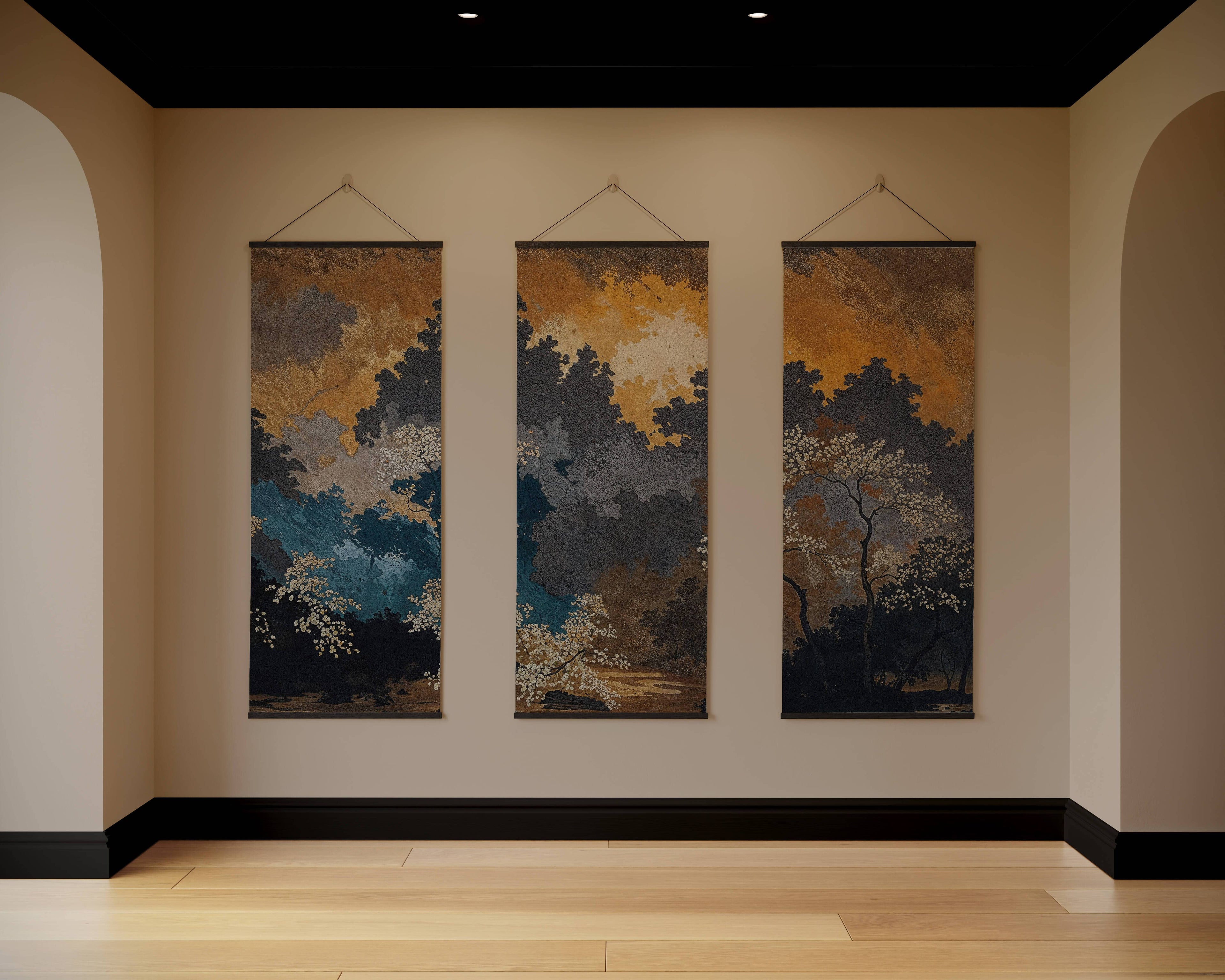 Tapestry Black / Set of 3 Dark Oriental Forest Tapestry