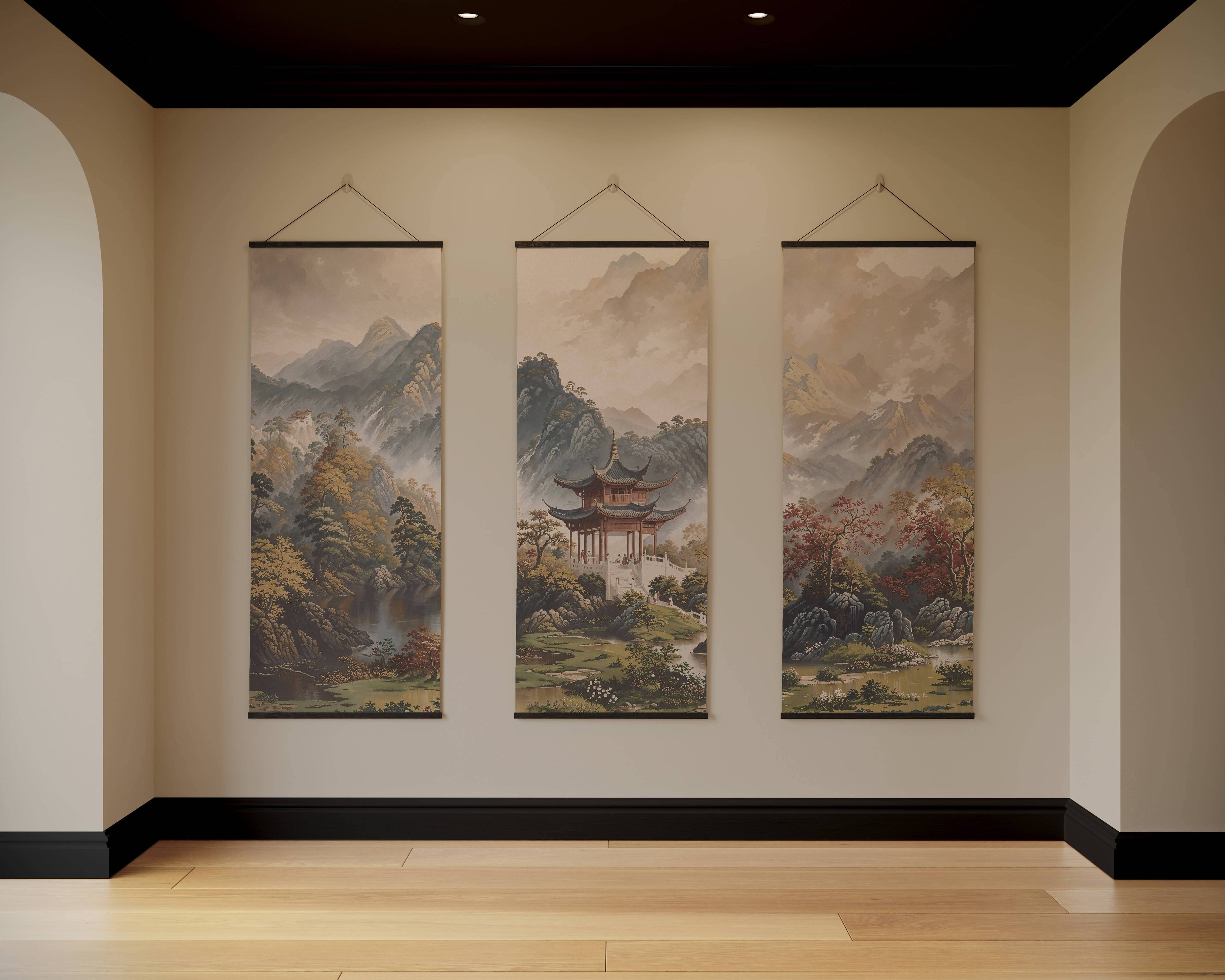 Tapestry Black / Set of 3 Japanese Garden Tapestry