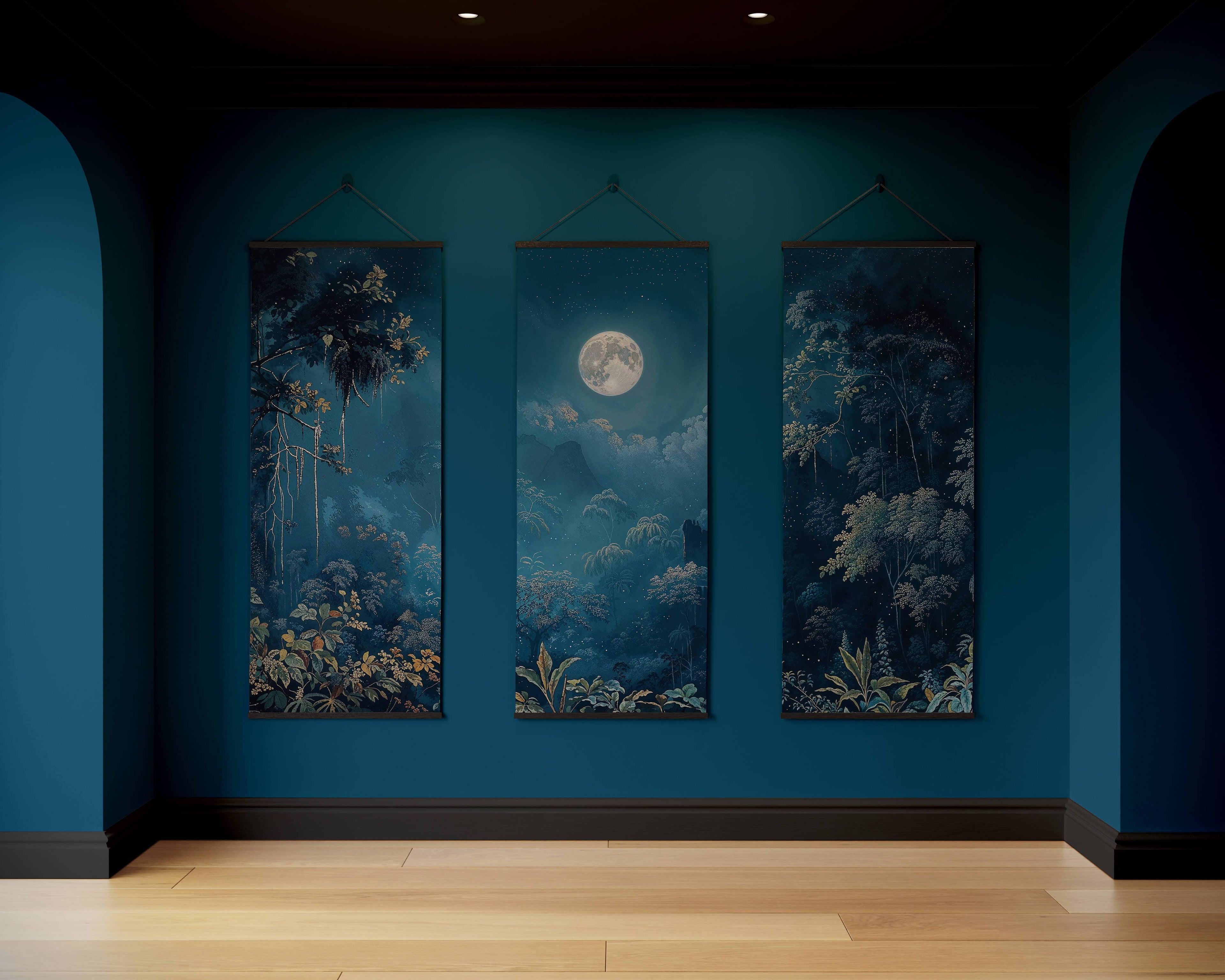 Tapestry Black / Set of 3 Moonlit Forest Tapestry