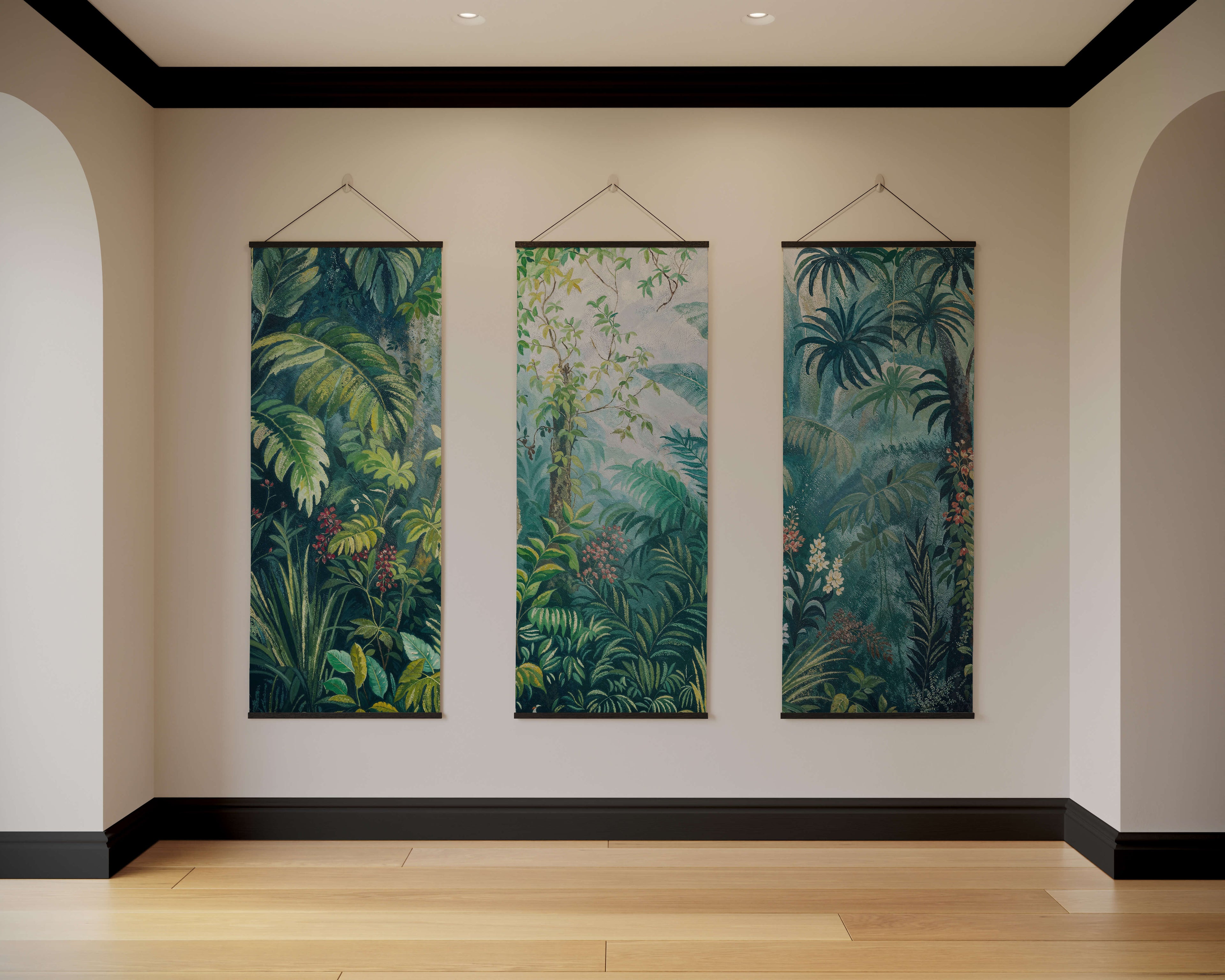 Tapestry Black / Set of 3 Painted Jungle Tapestry