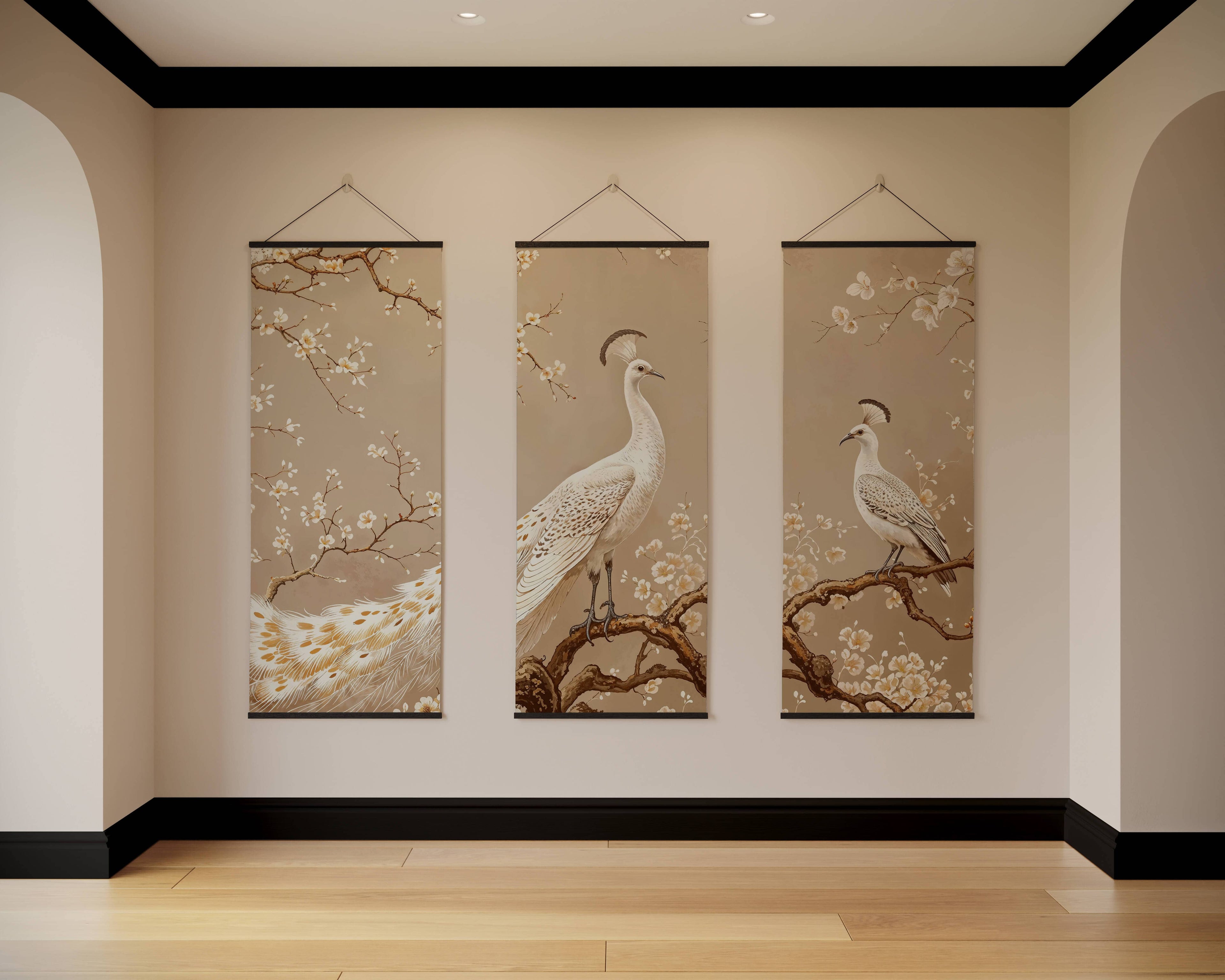 Tapestry Black / Set of 3 Peacock Chinoiserie Tapestry