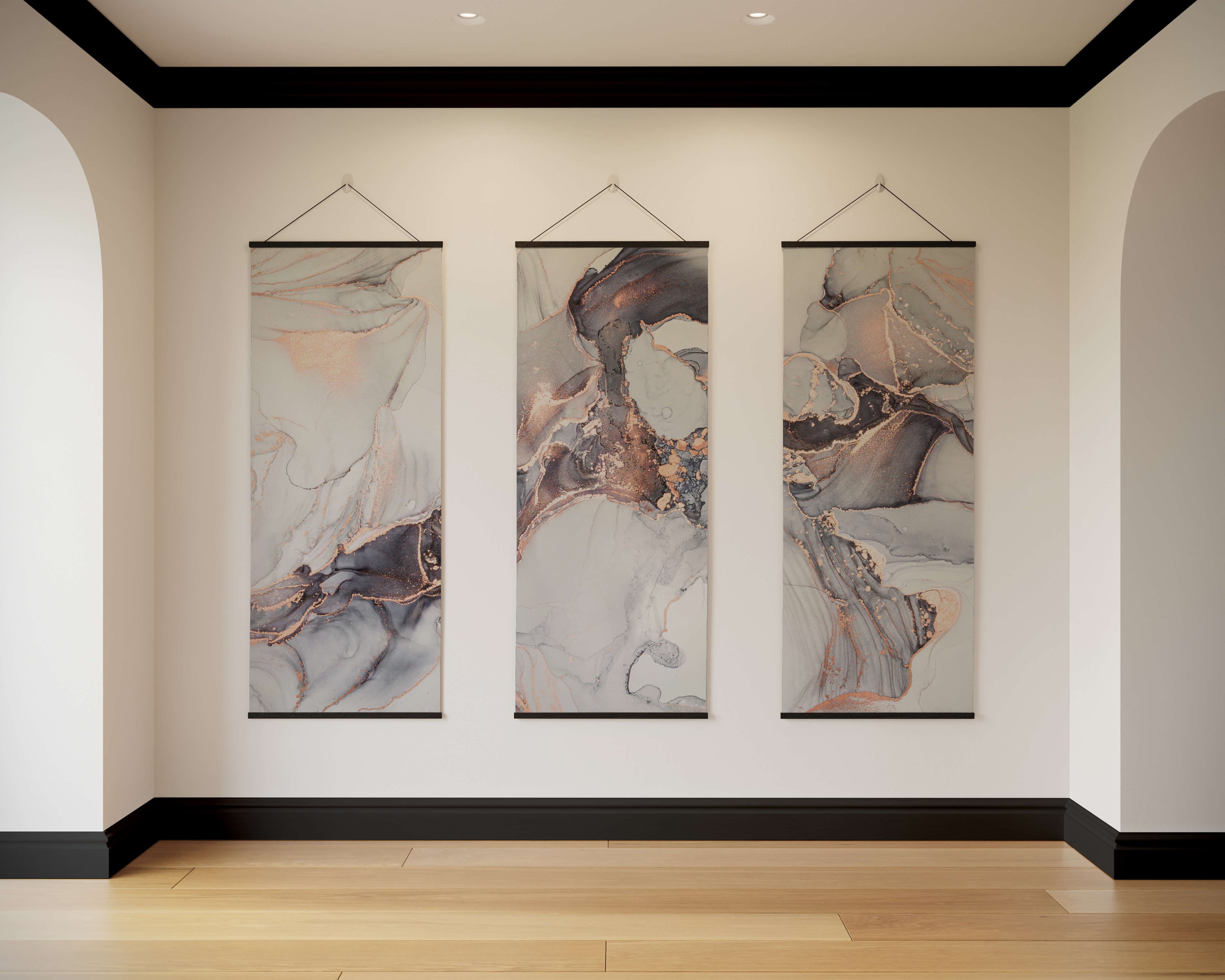 Tapestry Black / Set of 3 Rose Gold Marble Watercolour Tapestry