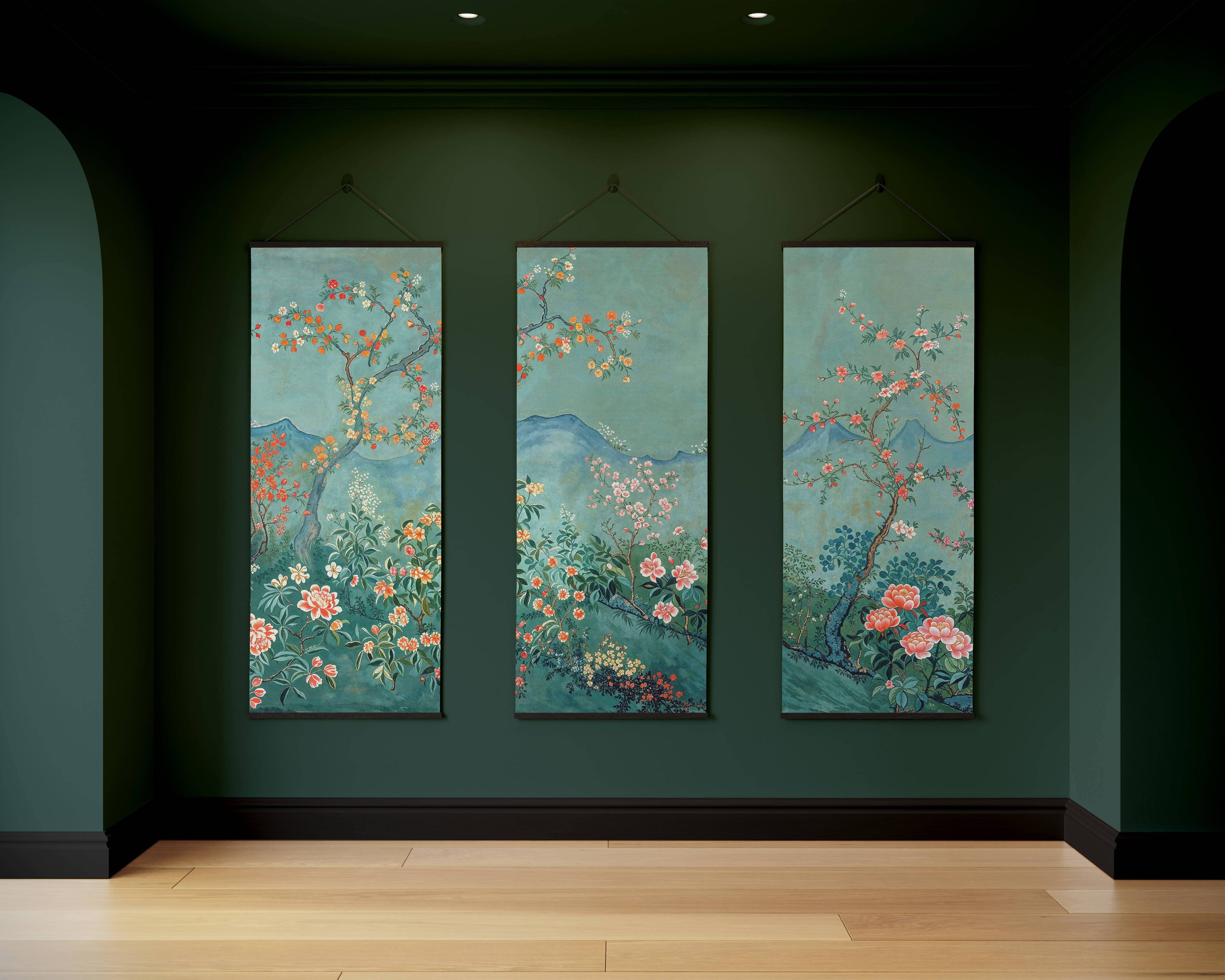 Tapestry Black / Set of 3 Teal Chinoiserie Tapestry