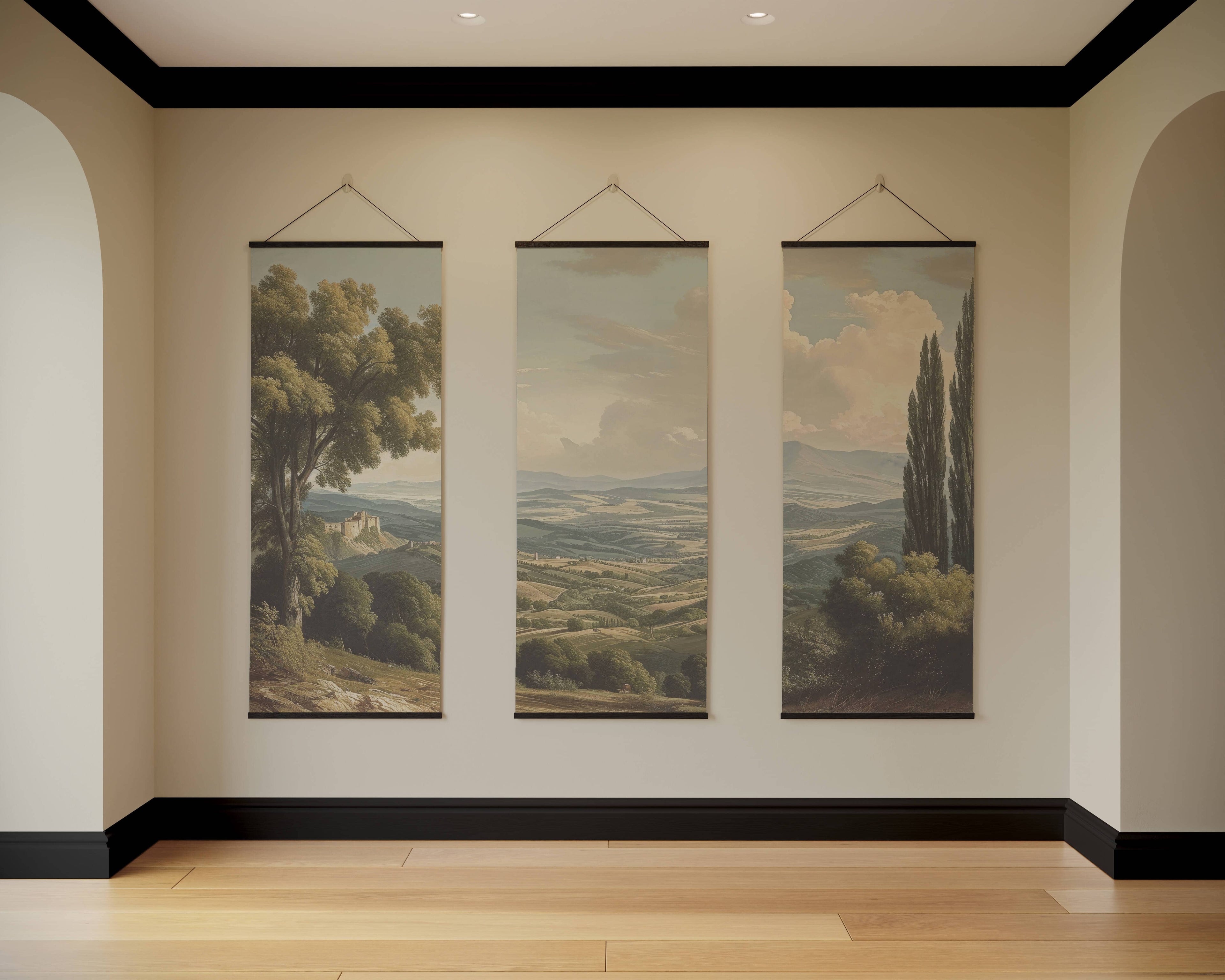 Tapestry Black / Set of 3 Vintage European Landscape Tapestry