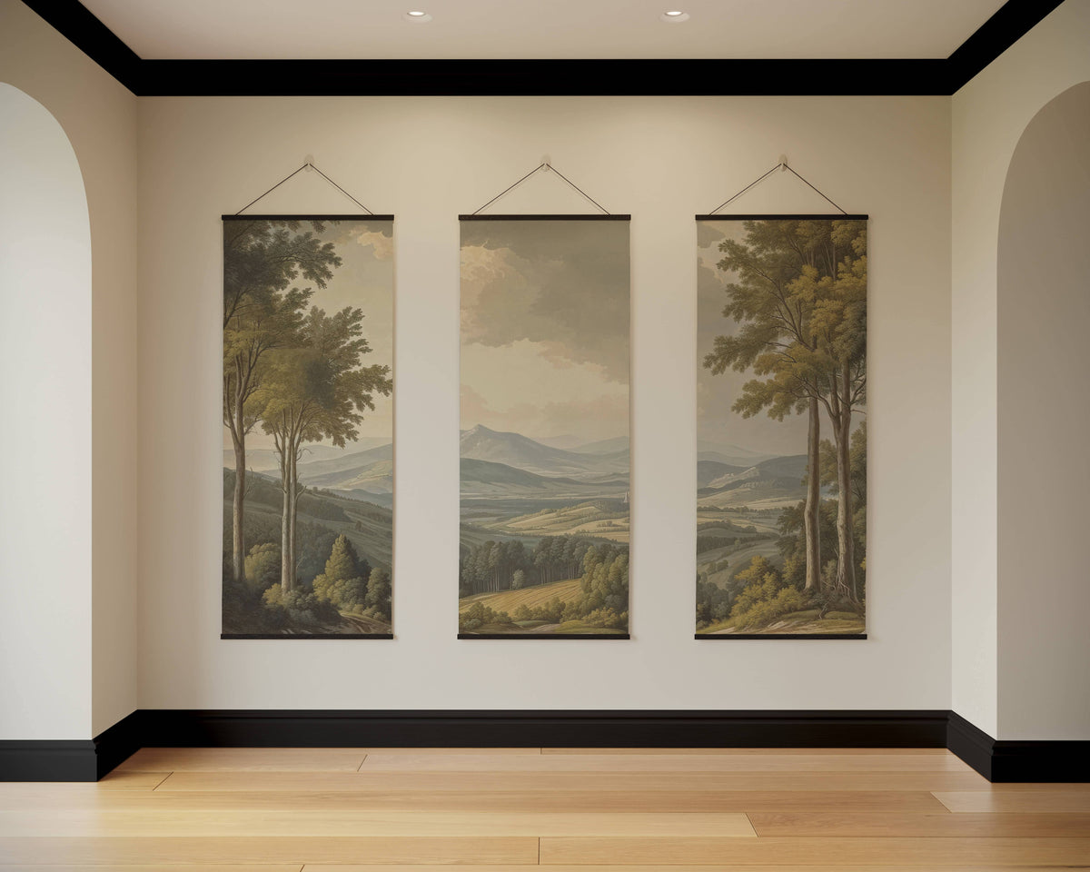 Tapestry Black / Set of 3 Vintage Landscape Tapestry