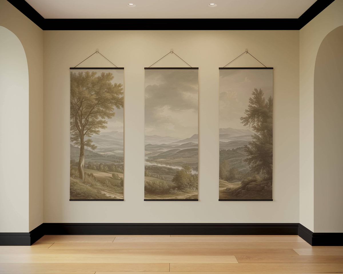 Tapestry Black / Set of 3 Vintage River Scene Tapestry