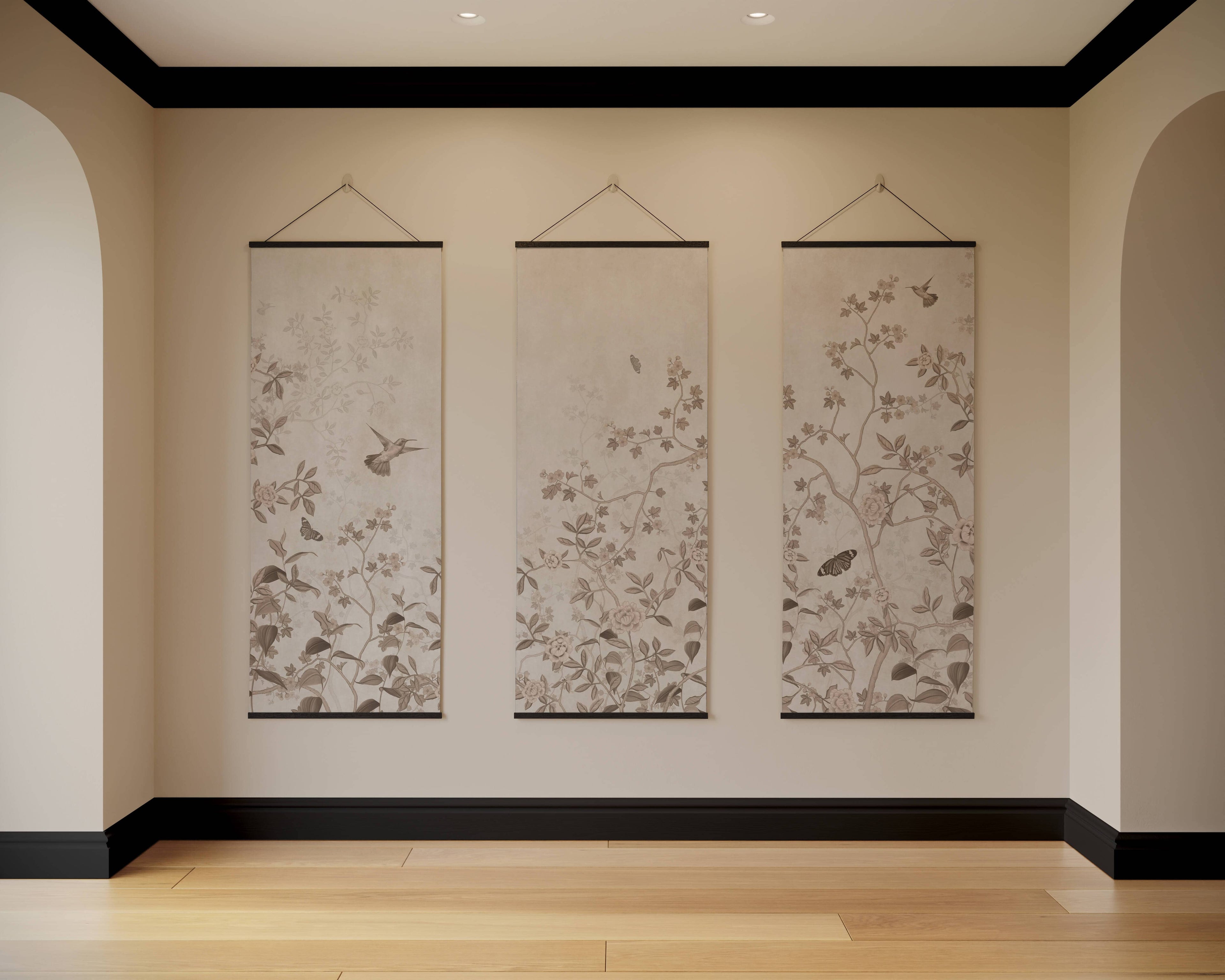 Tapestry Black / Set of 3 Vintage Tropical Bird & Branch Tapestry