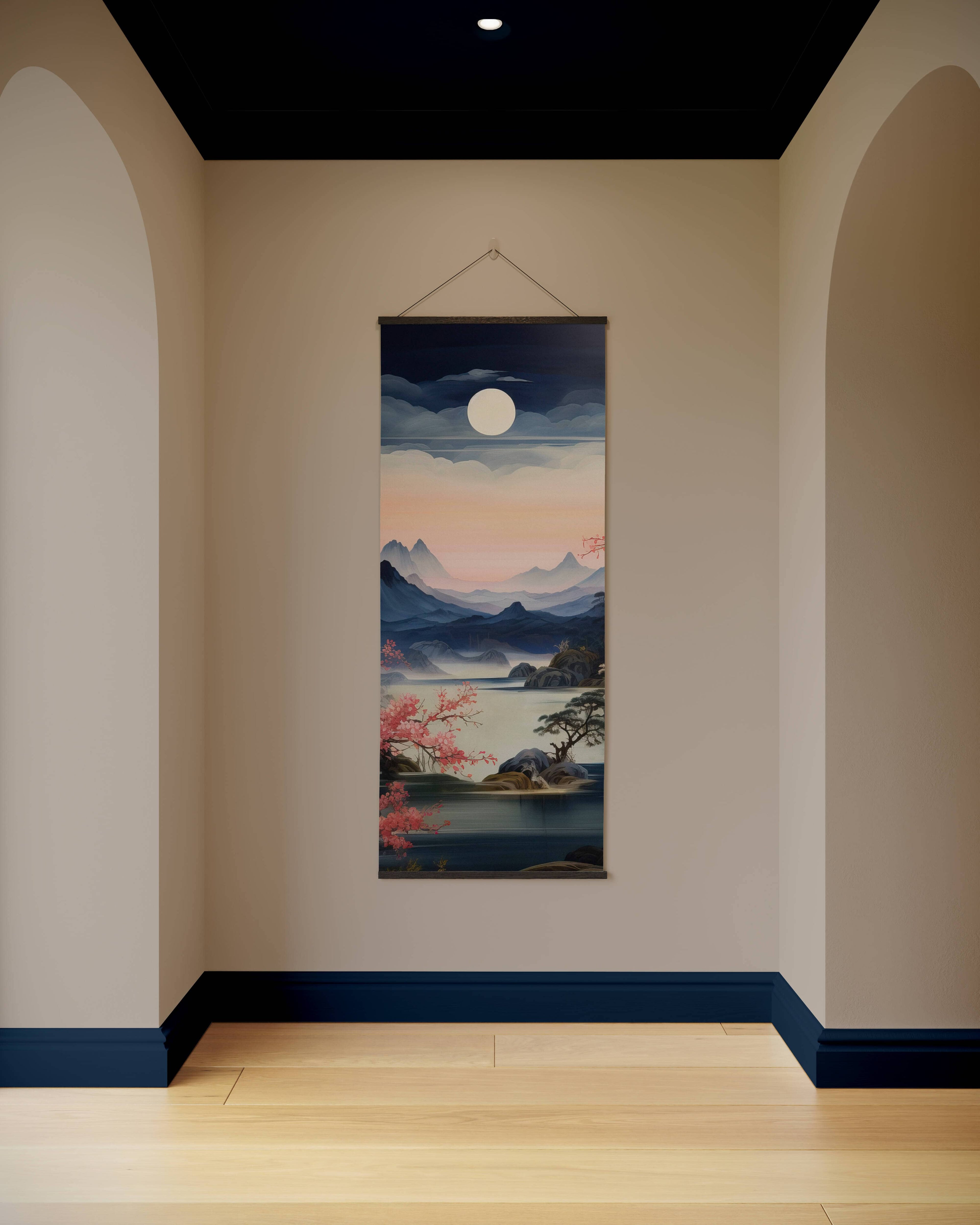 Tapestry Black / Single Moonlight Night Cherry Blossom Tapestry