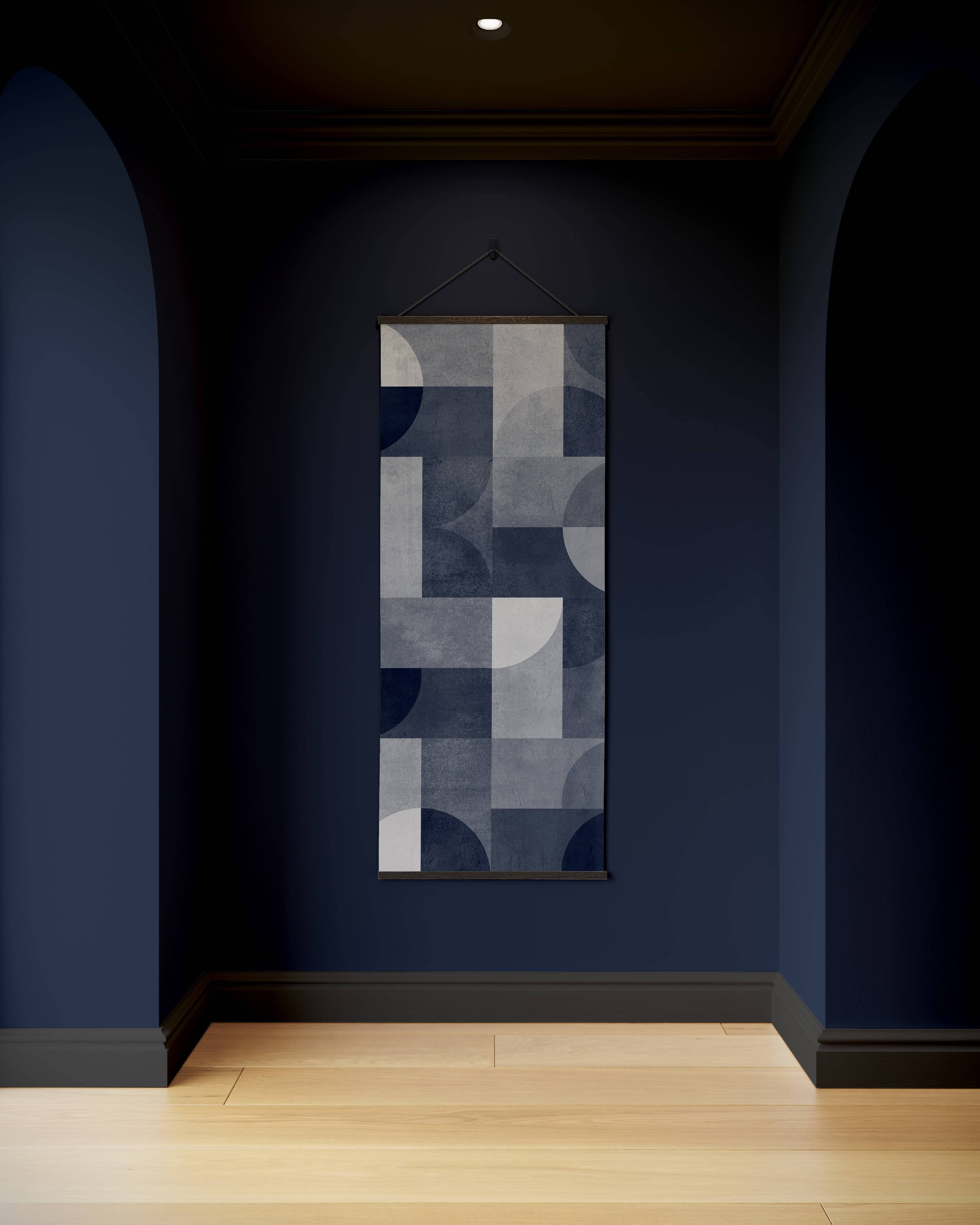 Tapestry Blue / Black Bauhaus Geometric Concrete Effect Tapestry
