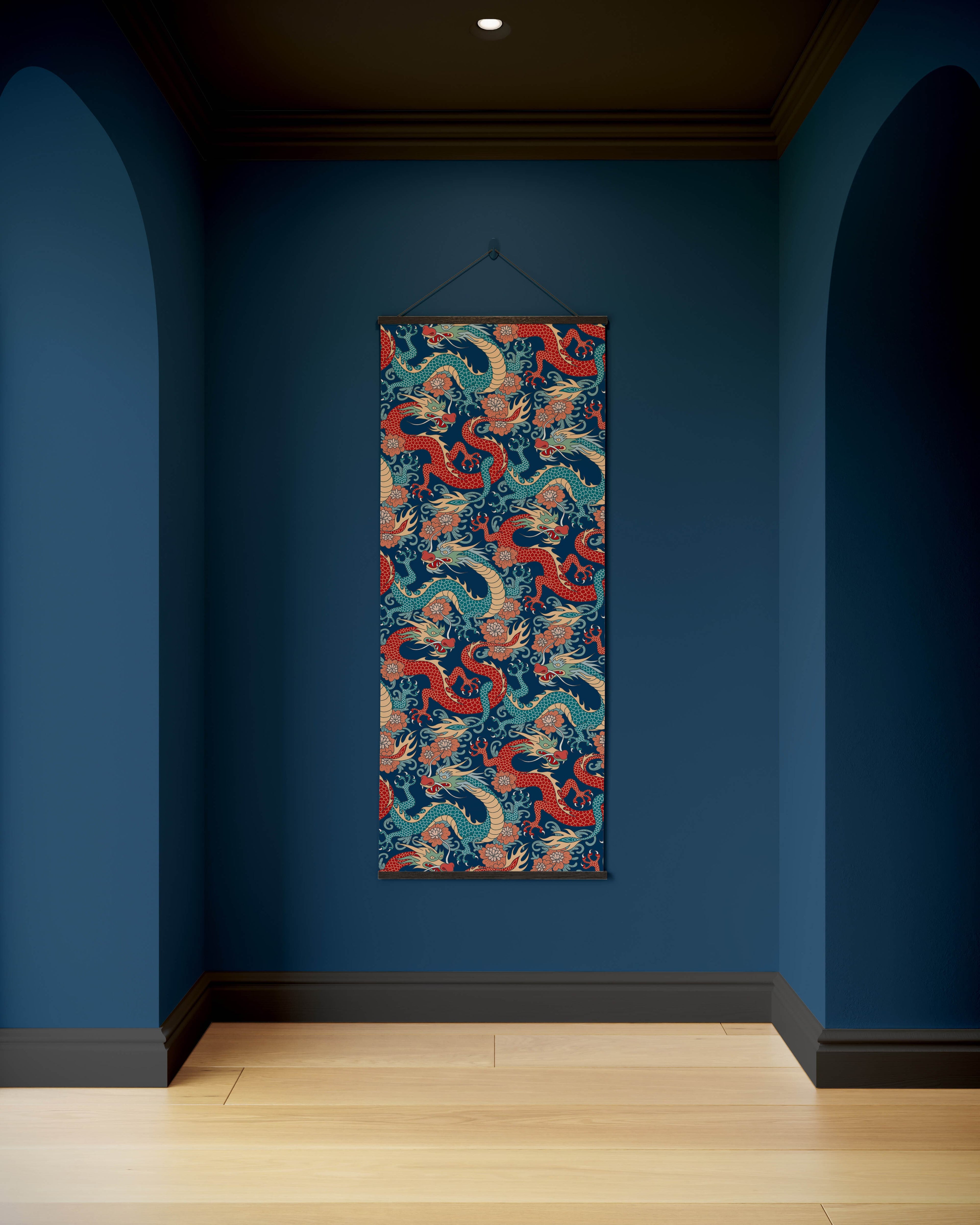 Tapestry Blue / Black Oriental Dragon Tapestry