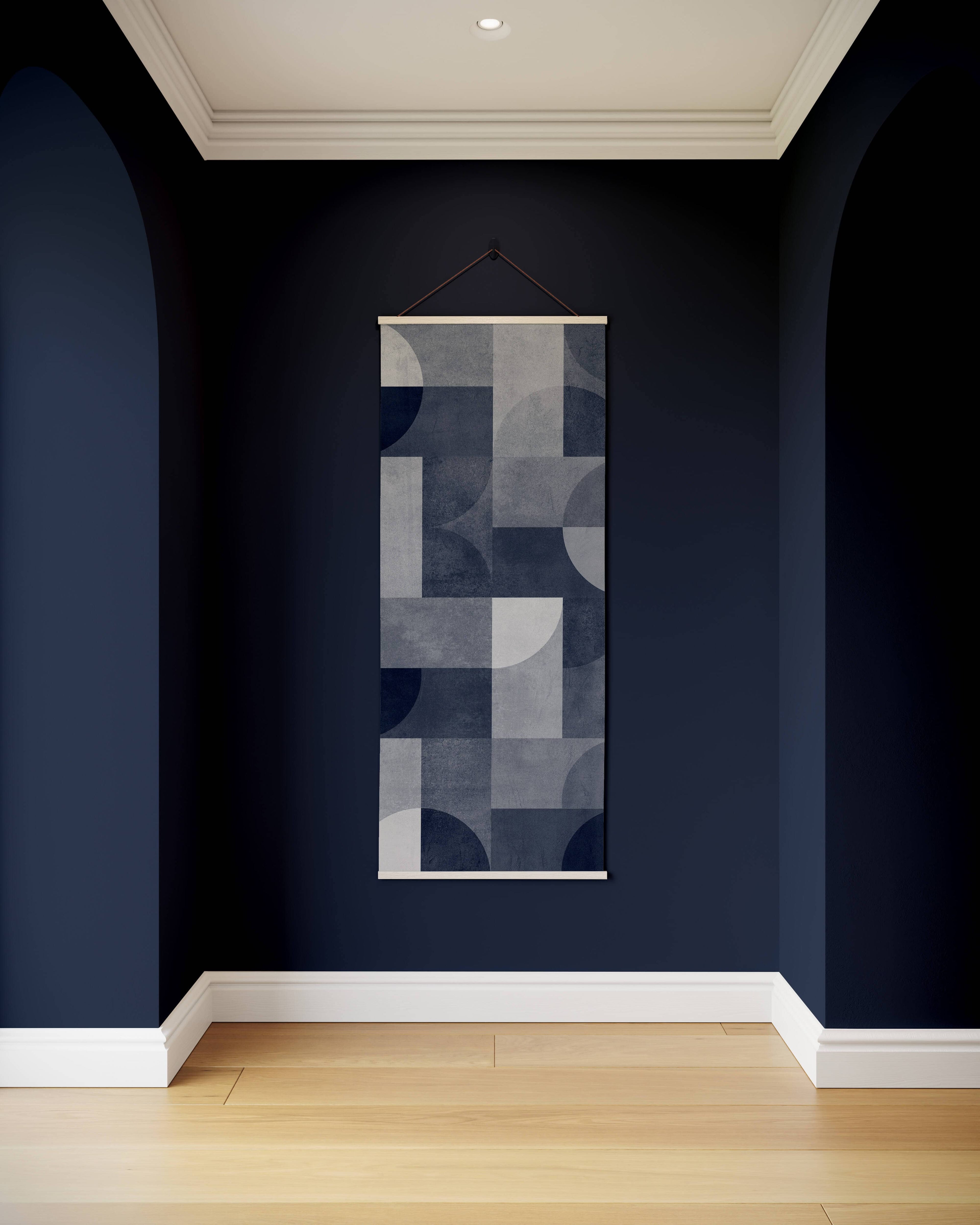 Tapestry Blue / Natural Bauhaus Geometric Concrete Effect Tapestry