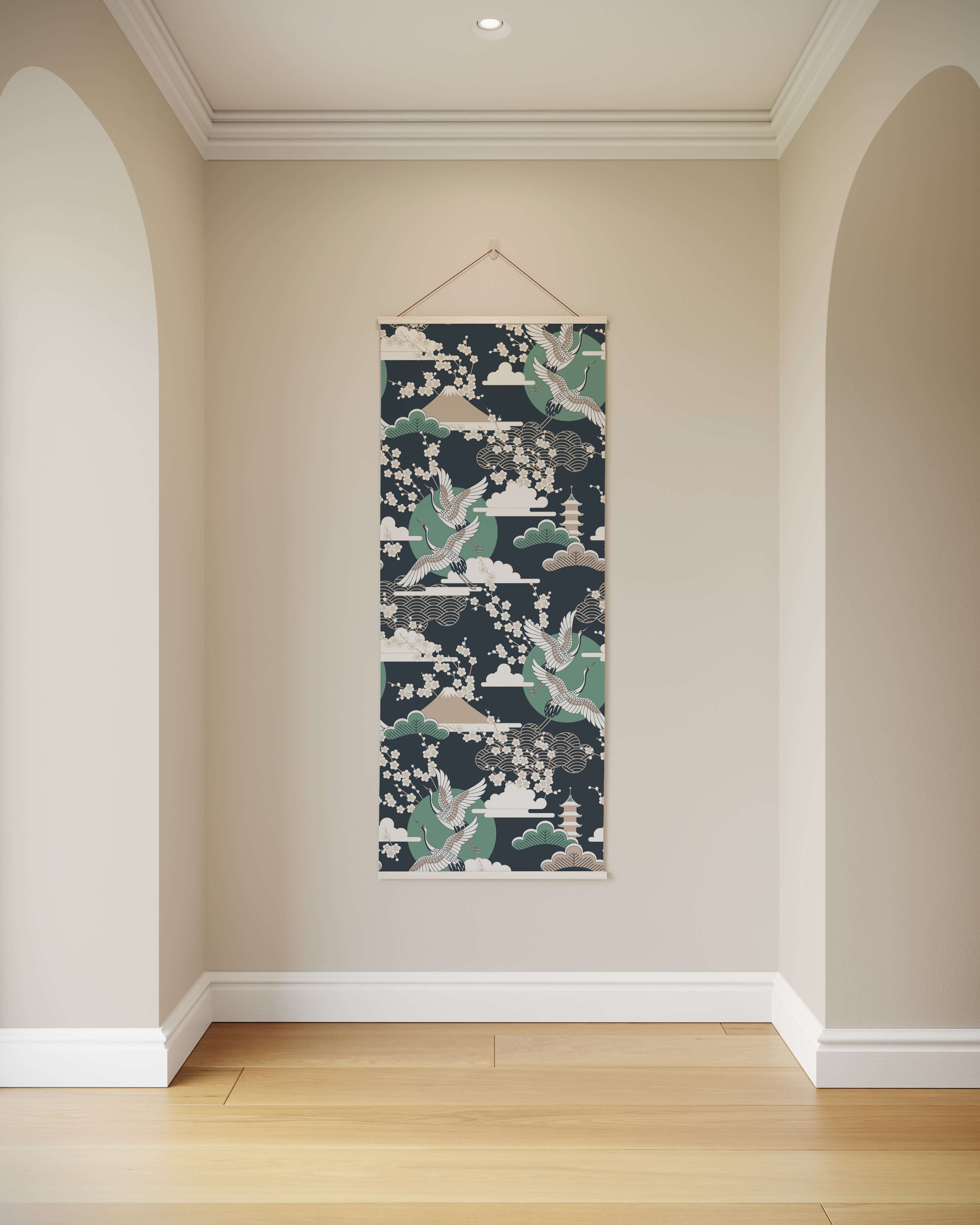 Tapestry Blue / Natural Crane and Cherry Blossom Tapestry